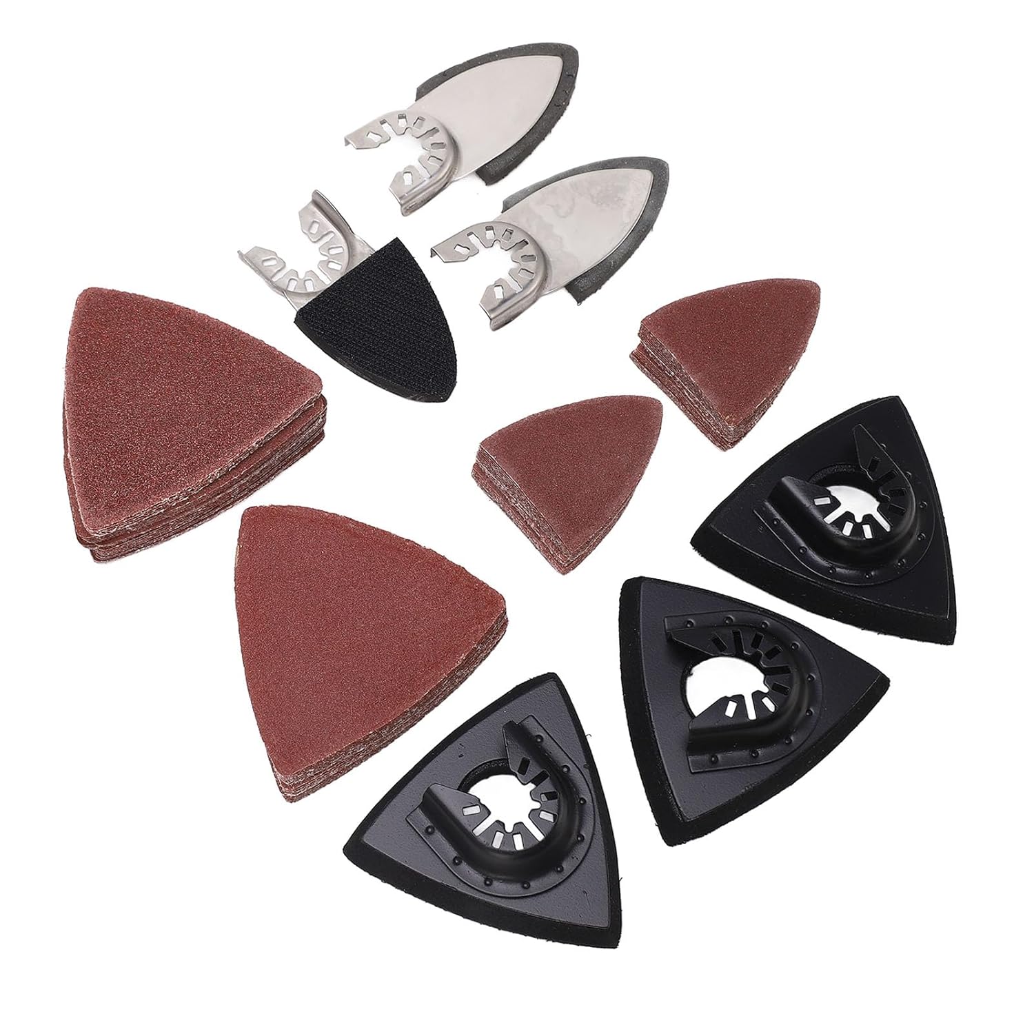 106Pcs Oscillating Tool Sanding Pads Kit, Oscillating Multi Tool Sanding Pads for Metal Wood Gypsum, 6Pcs Finger Triangle Sanding Pad with 100Pcs Multitool Sandpaper Sheet,
