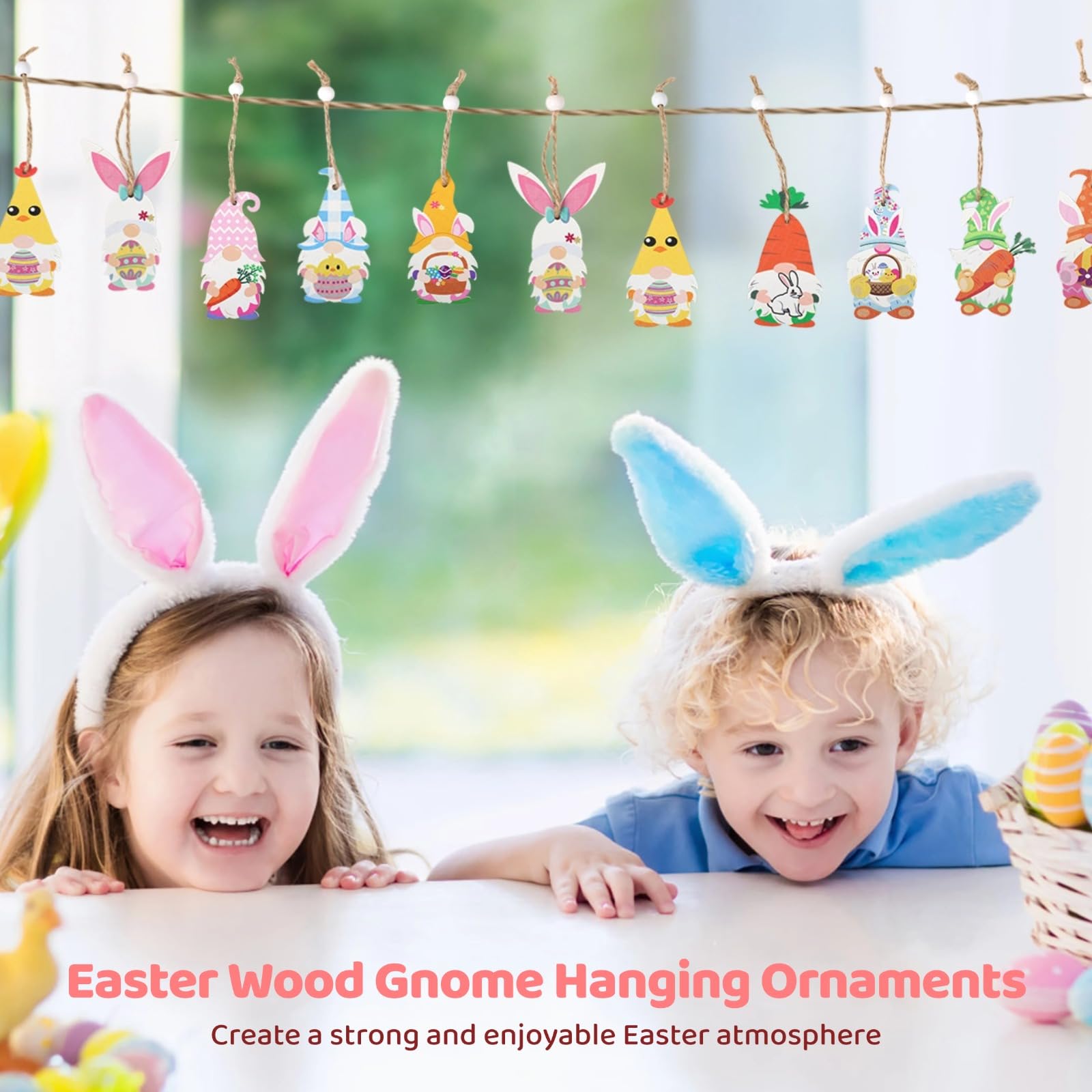 27 STK. Oster Holz-Hängedekoration GNOME, 9 Designs Oster Holzgnome, GNOME Osterhase Ei Hängeschmuck, Frühlingsbaumdeko aus Holz, GNOME mit Ablagen für Osterfeier und Fest