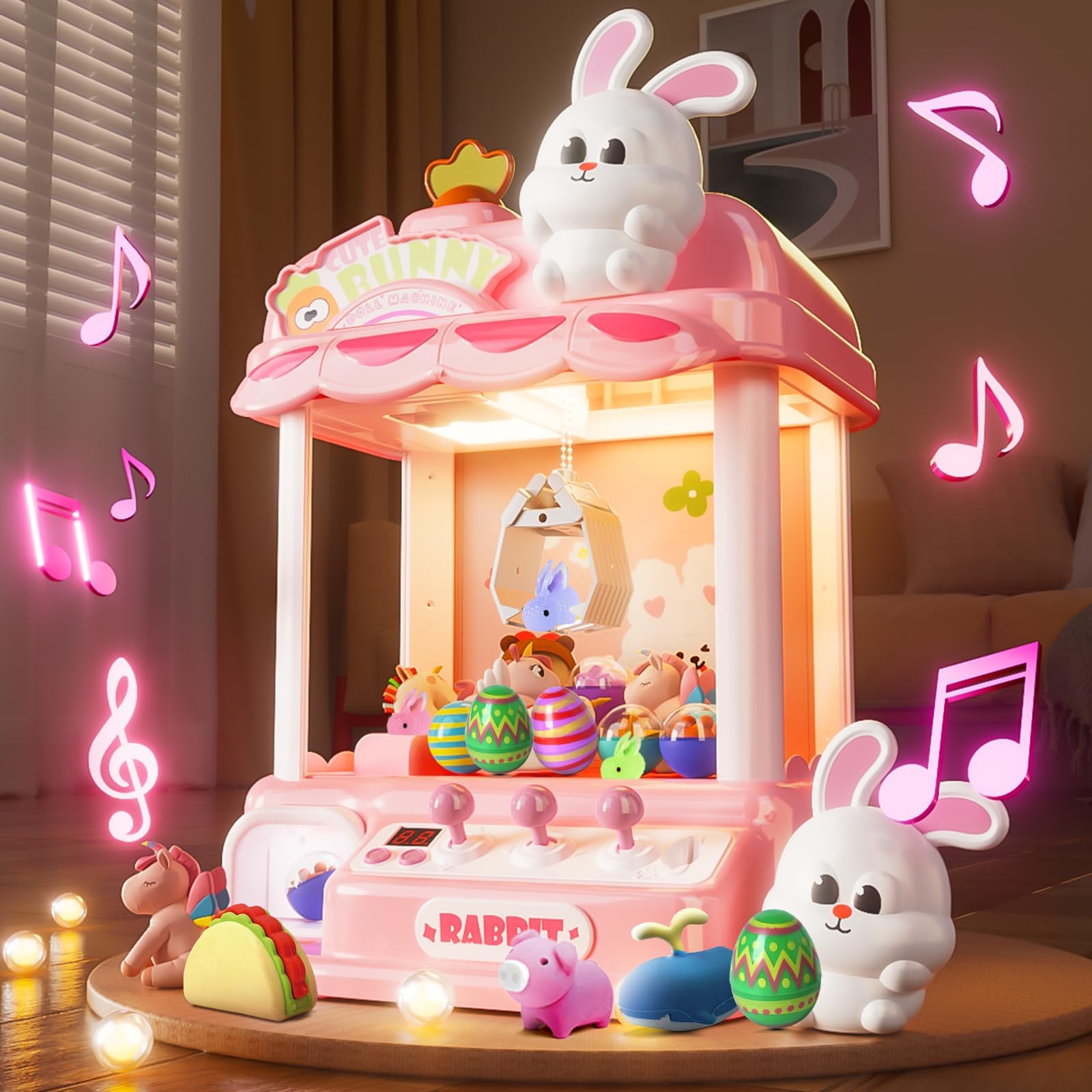 Skirfy Claws Machines for Kids Adults, Claws Machines Toys, Electronic Claws Game Machine for Party Easter Eggs Gifts with Glowing Bunny Claws Machines Prizes