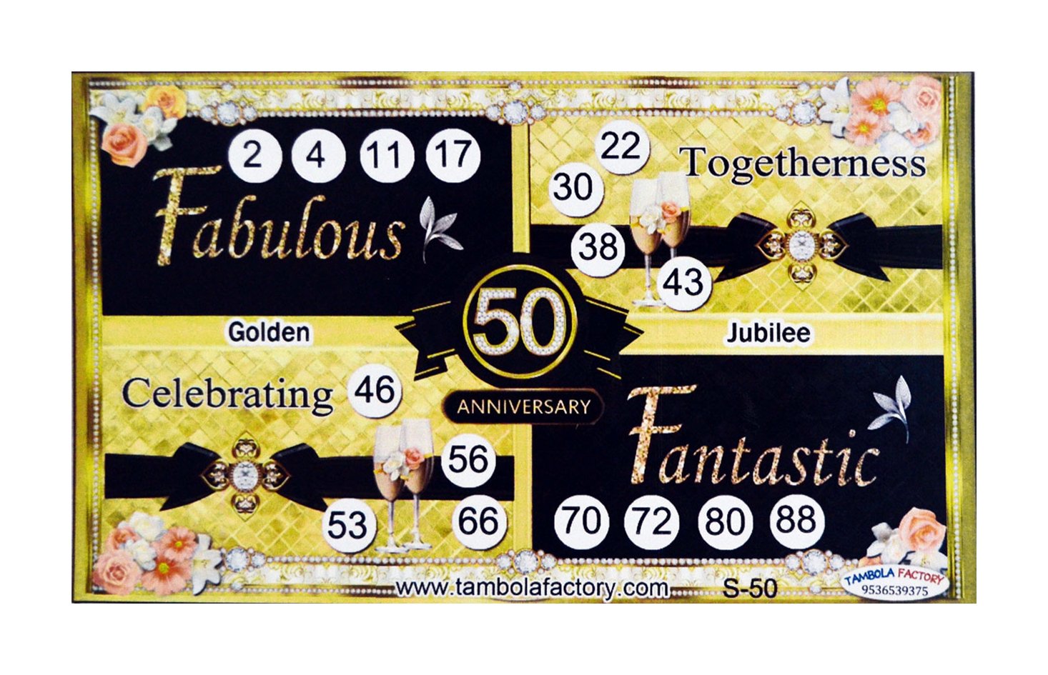 Tambola Factory 50Th Golden Anniversary Party Housie Ticket Game For Kids (15.8 Cm X 0.5 Cm X 9.3 Cm, Pack Of 15)
