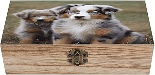 Australian Shepherd Wooden Keepsake Box Wooden Storage Box with Hinged Lid Personalized Wood Memento Boxes Rectangular Smooth Memory Boxes for Crafts And Photo Storage