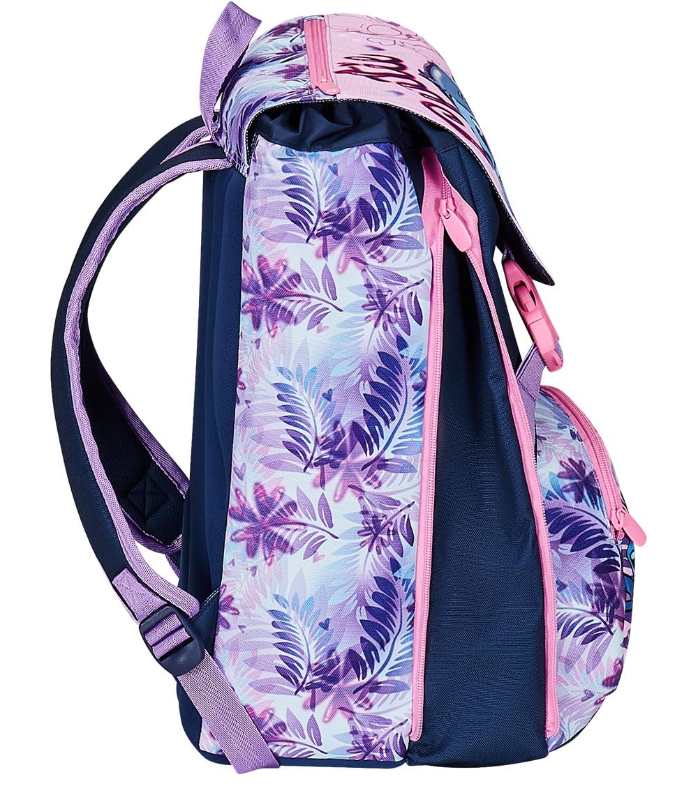 Seven Zaino Scuola Estensibile DISNEY - LILO & STITCH 2CUTE, Azzurro Rosa - Doppio Scomparto Sdoppiabile Tramite Zip e Con Tasca Porta Borraccia, Bambina
