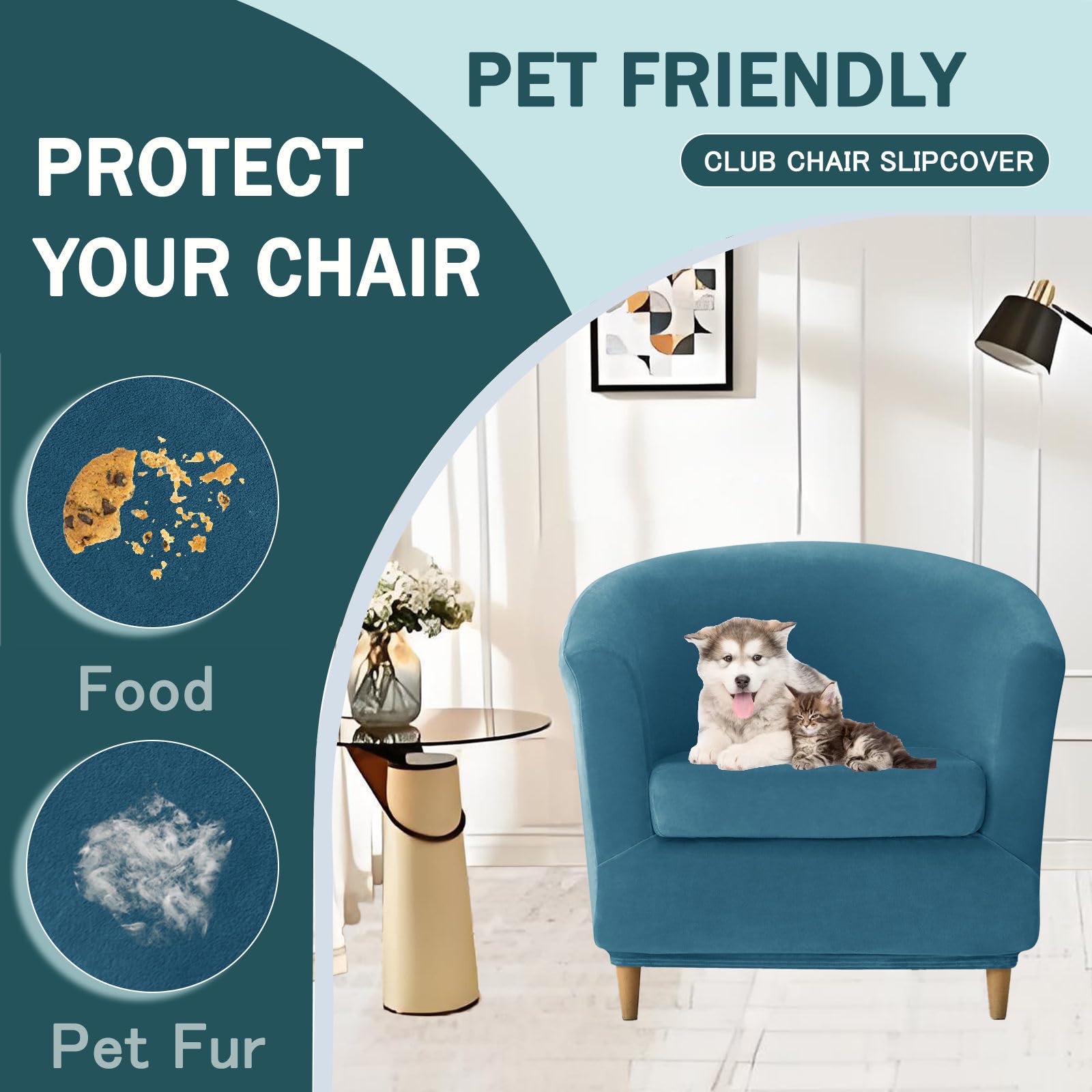 Fundas de terciopelo para silla de baño, 2 piezas, funda elástica suave para silla de club con fundas extraíbles para sillón y parte inferior elástica, protector de muebles para el hogar, bar, color
