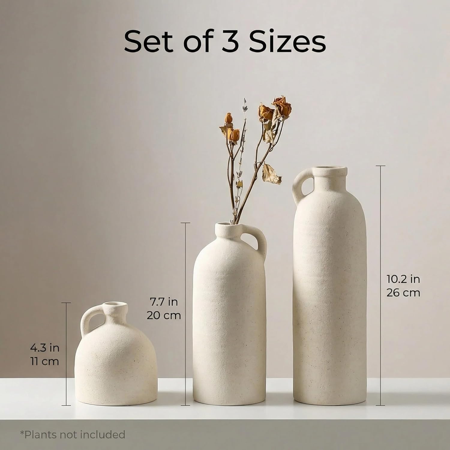 Flower Vase Set of 3, Ceramic Home Decor for Living Room - Modern Rustic Farmhouse Centerpiece for Table, Shelf & Bedroom - Decorative Vases for Office, Bathroom, Dining Desk