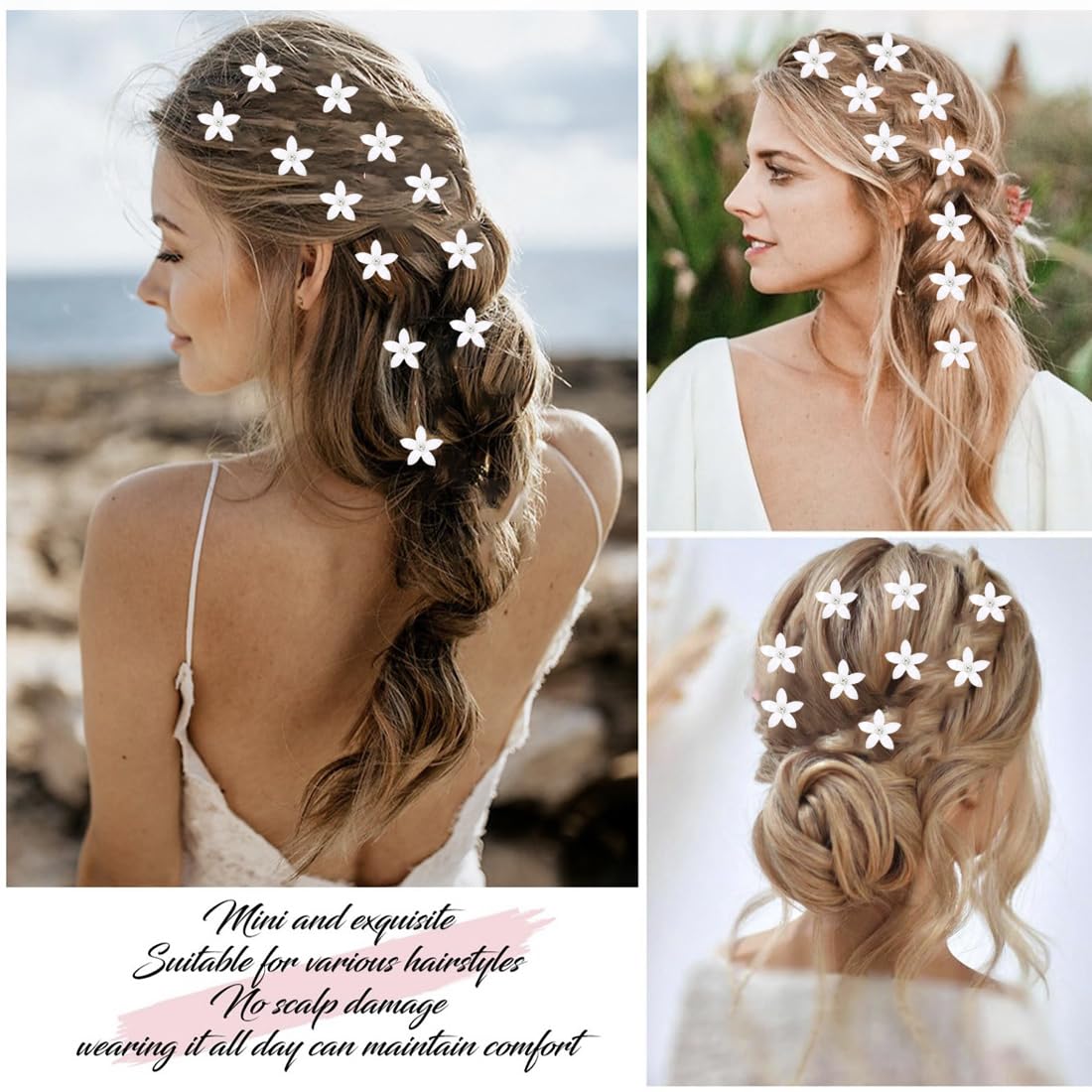 Set Fascia Per Capelli Con Fiori E 10 Clip - Accessori Floreali Per Donne E Ragazze, Ideale Per Matrimoni E Feste (Bianco) - 4