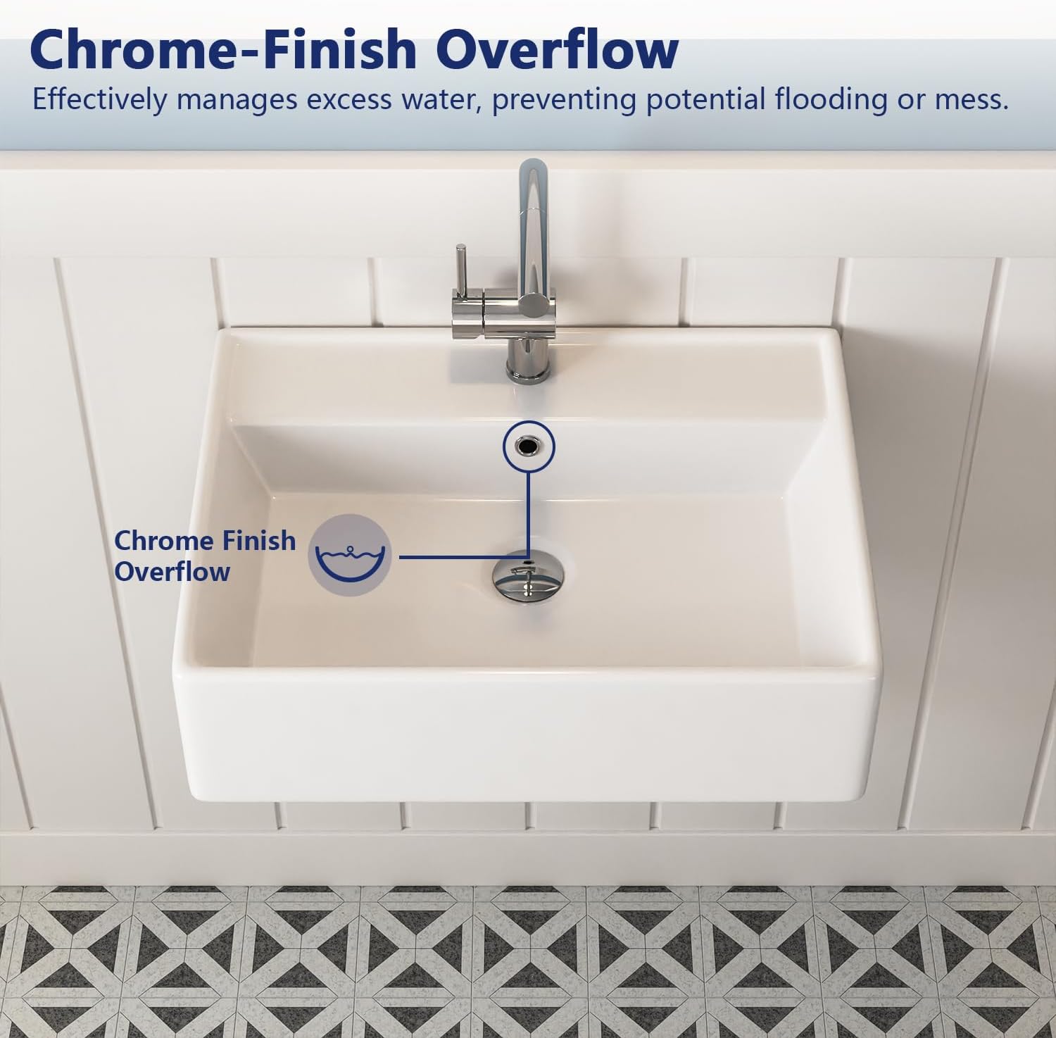 23'' White Ceramic Rectangular Wall-Mount Bathroom Sink