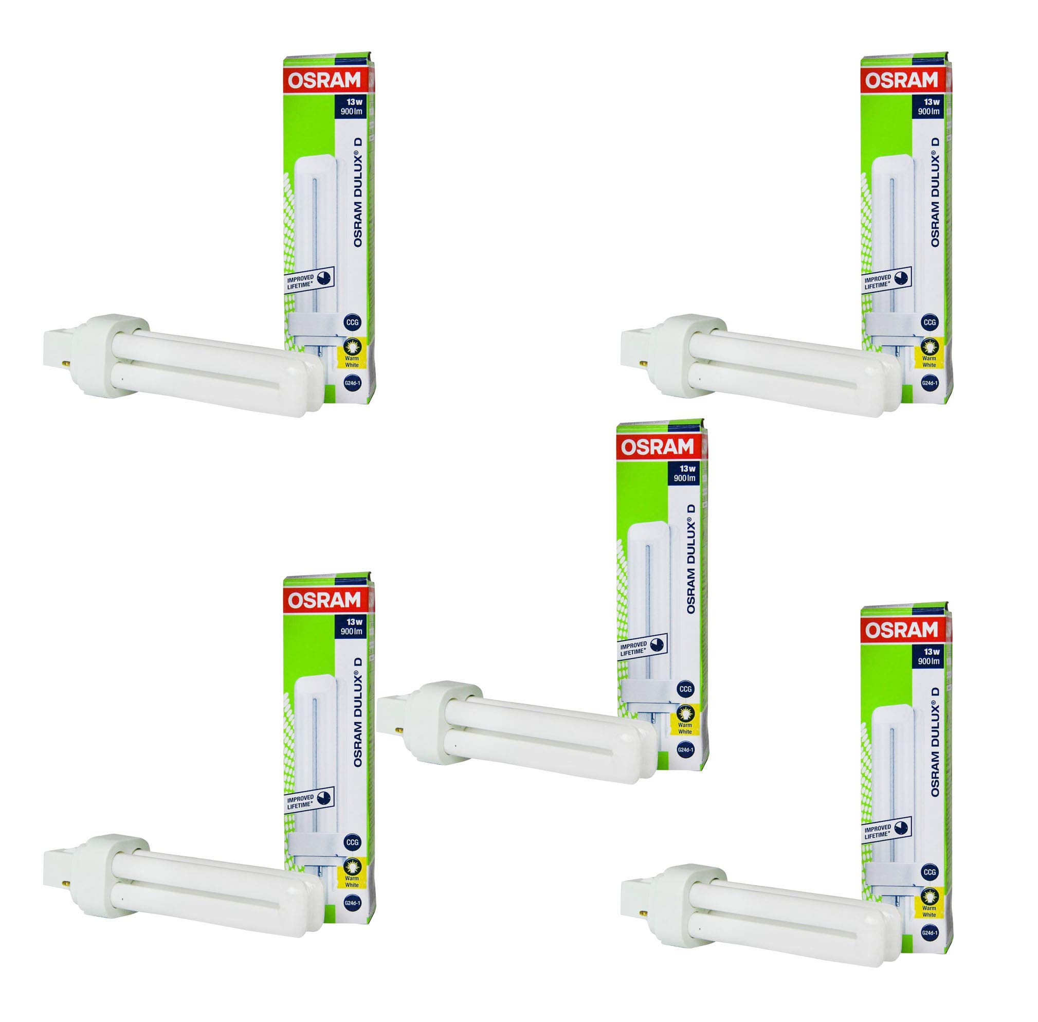 Osram Home Decorative High Qualtiy and Durable, 4 Pin Double Twin Tube CFL Bulb, 18 Watt Energy Saving Bulb, Warm White - (Pack of 5)