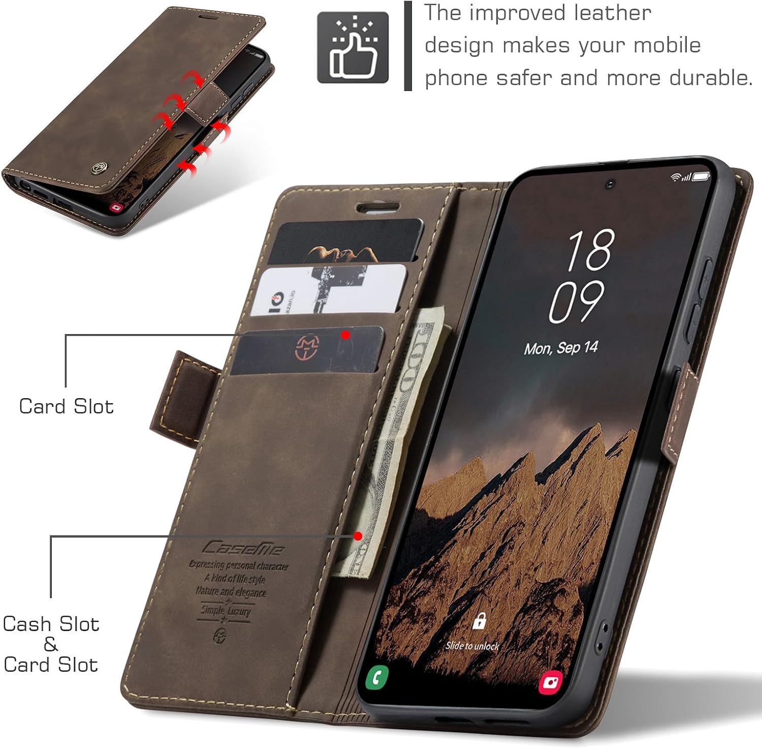 CaseMe for Samsung Galaxy S26 Ultra Wallet Case,Soft PU Leather Flip Case Magnetic Stand Flip Protective Cover Leather Case with ID & Credit Card Slots Holder Case (Coffee, S26 Ultra)