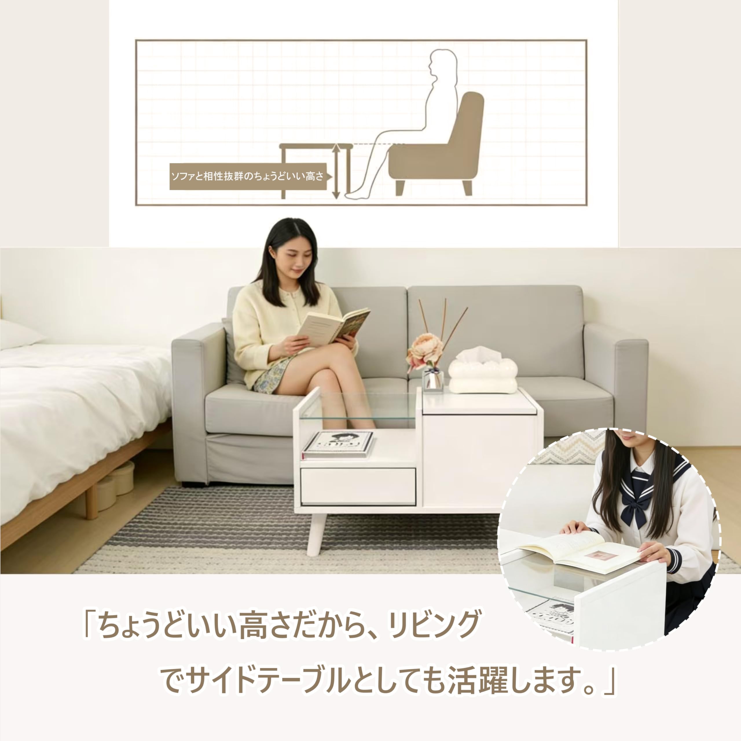 Amazon｜ドレッサーテーブル 引き出し 収納棚付き LEDミラー付き 強化