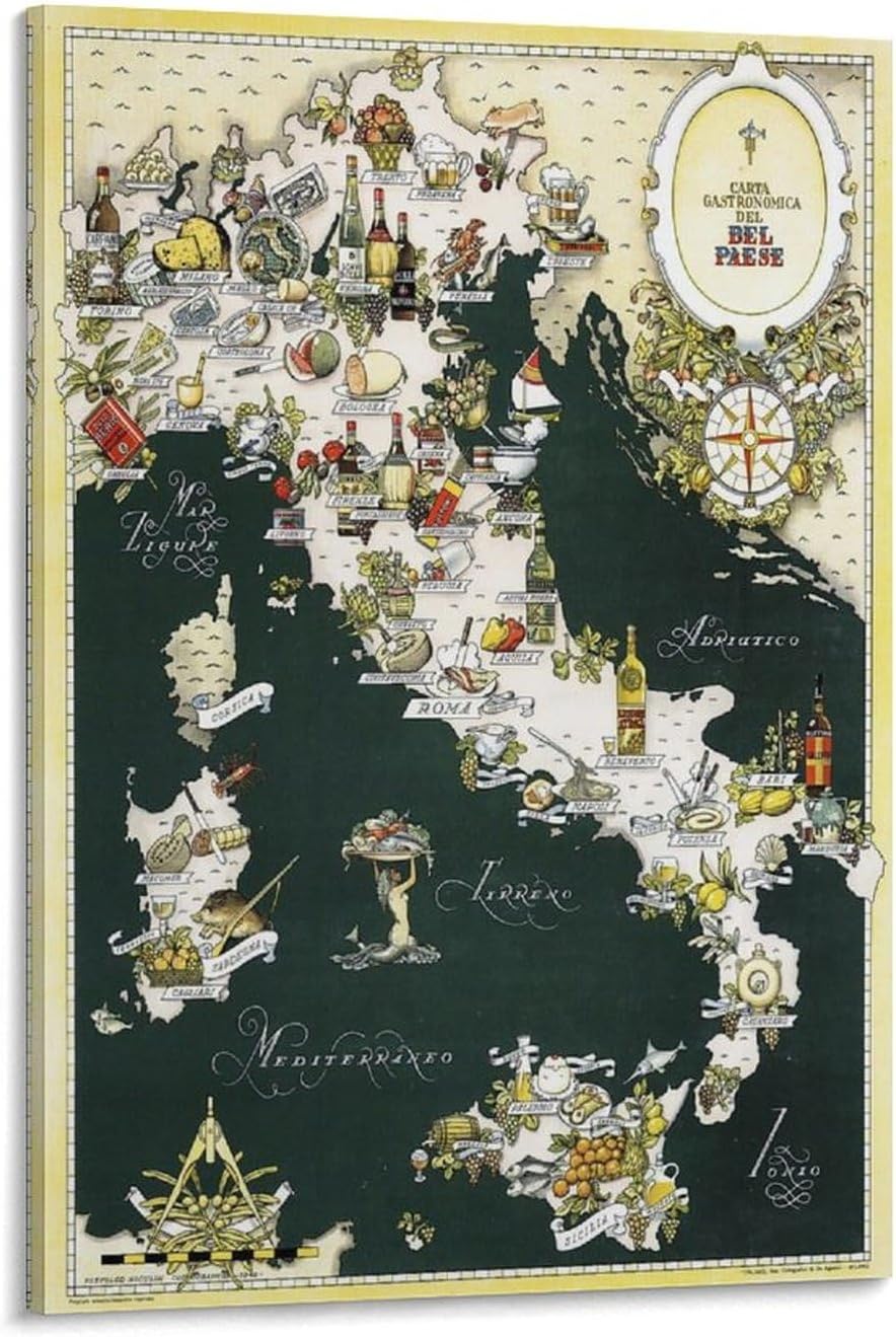 地図ポスター1949イタリアのヴィンテージ地図フードアドベンチャー