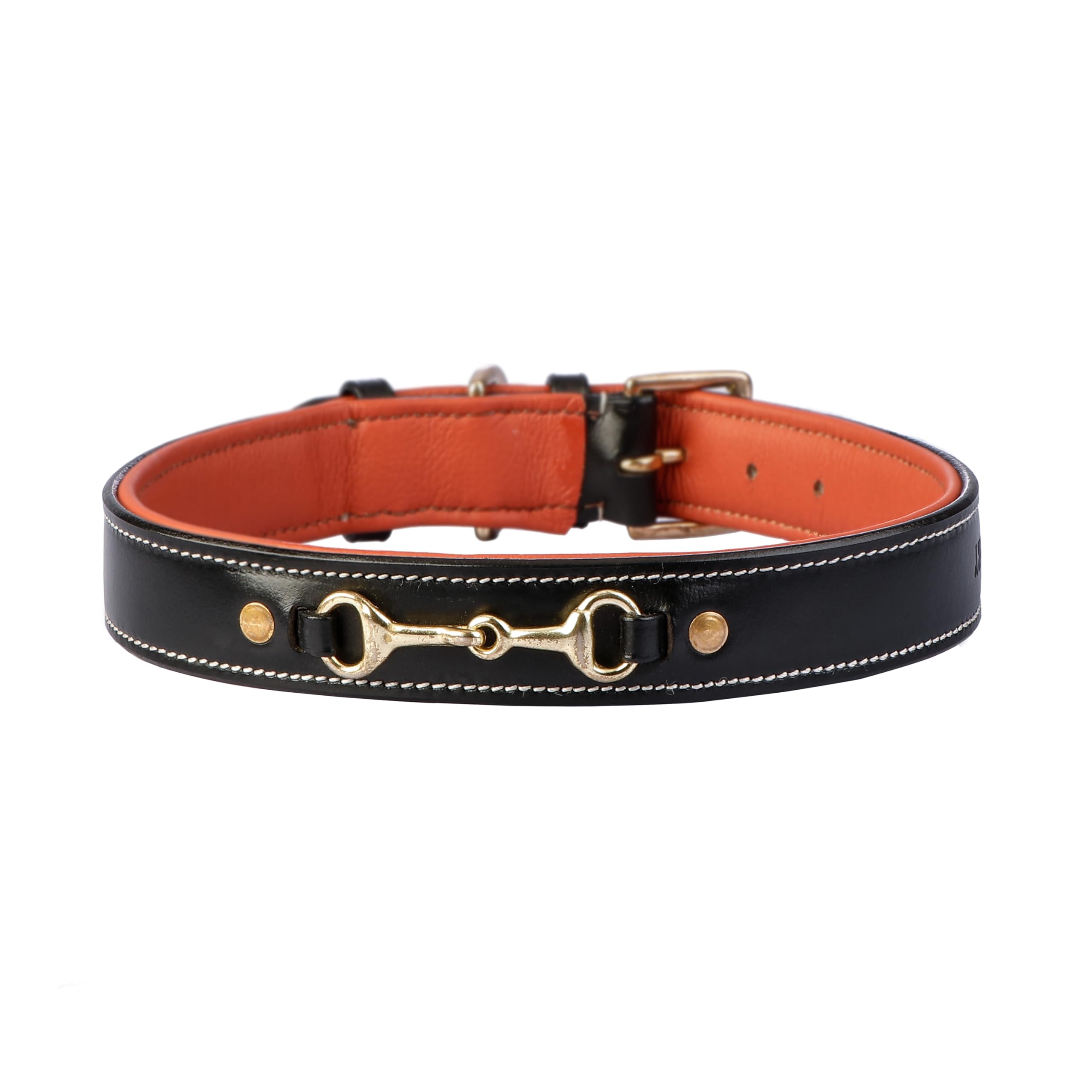 Comrade Saddlery Leather Dog Collar with Brass Fittings for Small, Medium, and Large Dogs - Vibrant Polish and Padding for Ultimate Comfort (22 INCHES, Black with Tan Padding) (B0CWPLVJHX) Amazon Price History, Amazon Price Tracker