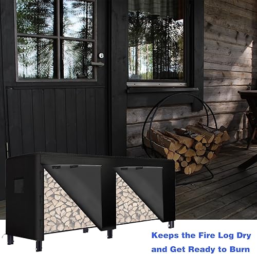 Miniatura 2 de BDL Cubierta impermeable para estante de troncos de 8 pies, resistente al agua, 600D, Oxford, para exteriores, con solapa frontal que se abre