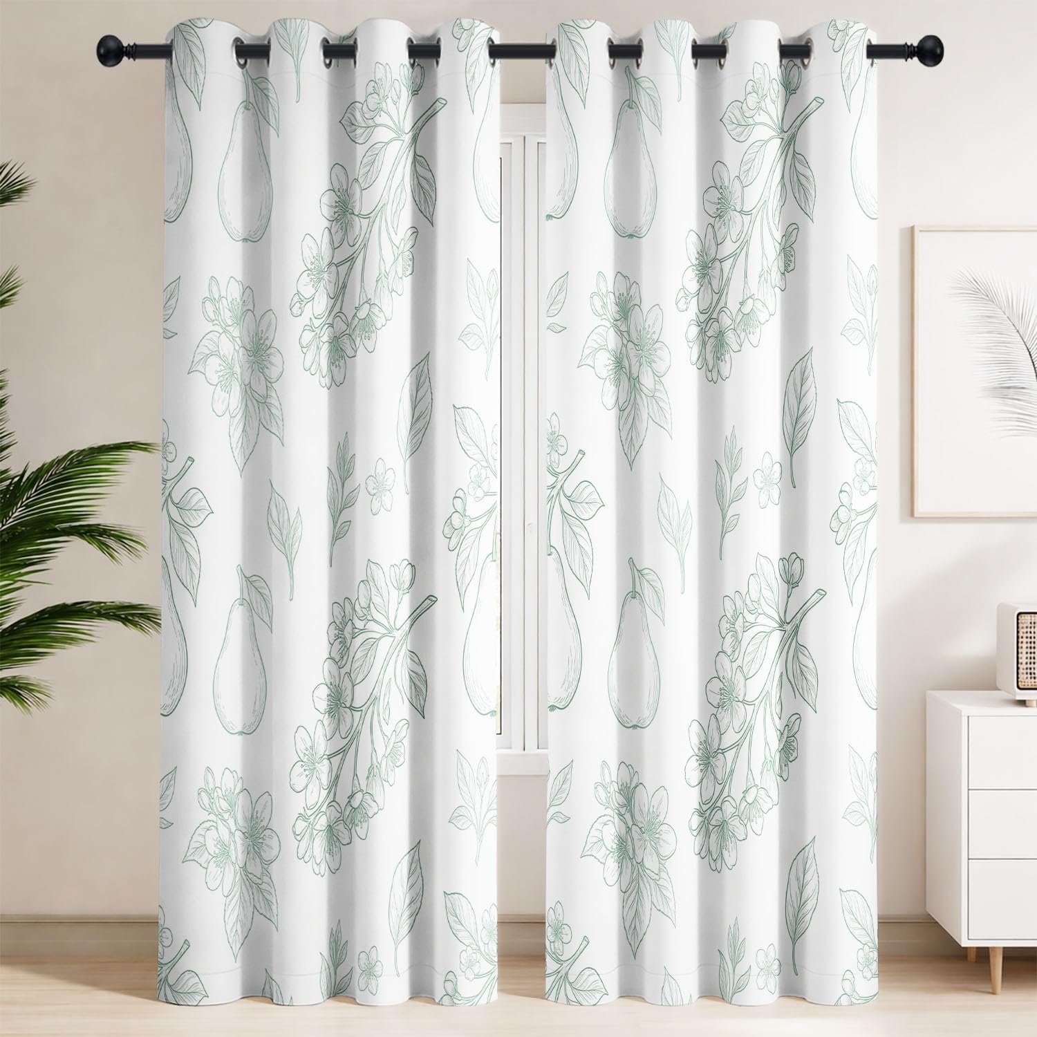Rideaux de chambre d'enfant occultants à motifs poires et arbres fond blanc 140x180