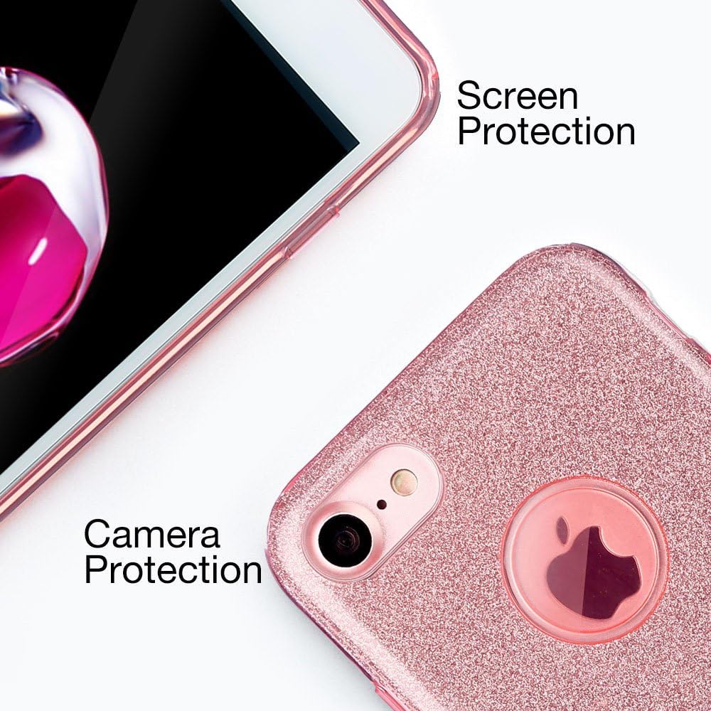 iPhone 7 Case, iPhone 8 case,Eraglow iPhone 7 8 Back Cover Shinning Protective Bumper Sparkle Bling Glitter Case for 4.7 Inches iPhone 7/8 (Rose Gold)