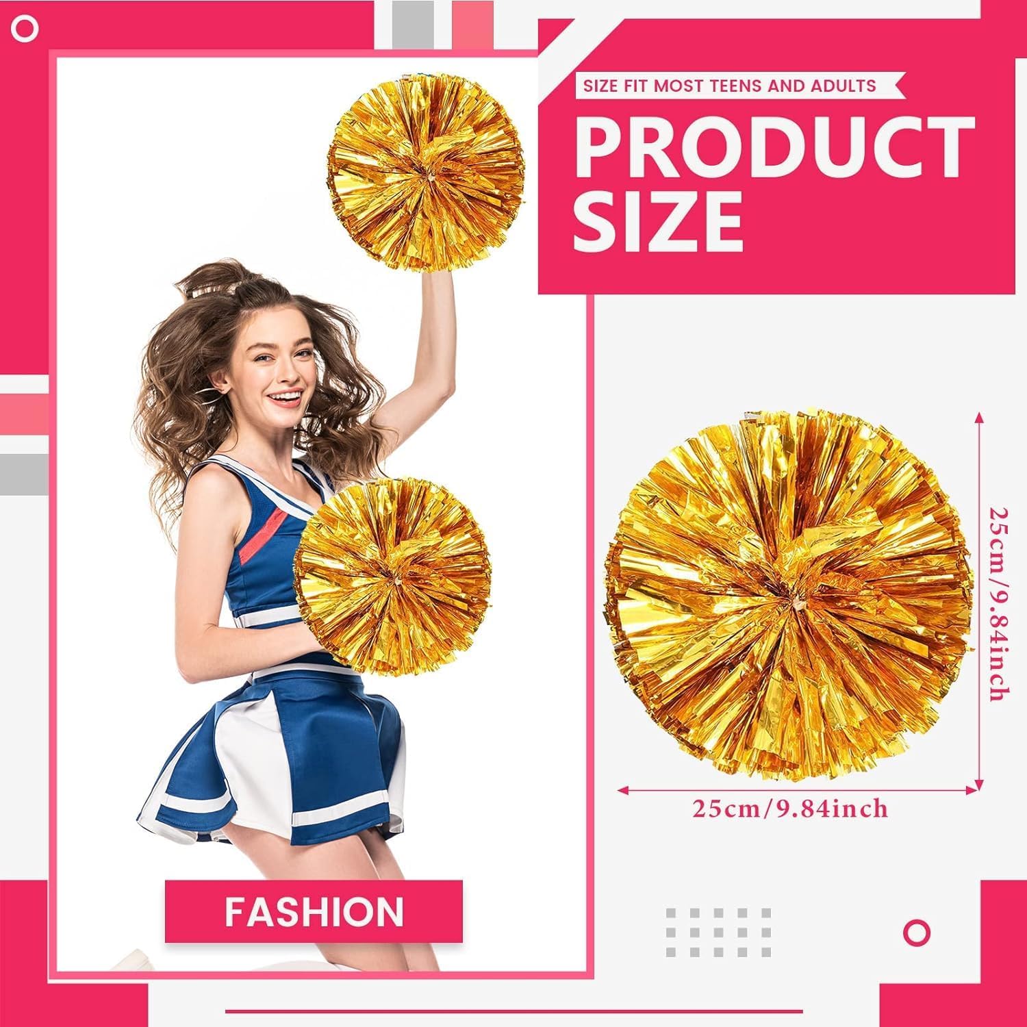 Cheer Pom Pom, 12PCS Cheerleading Flower Ball, Plastic Pom Poms for Adults Sports Team Spirit Cheering Dance, Stage Performance, Carnival Celebration