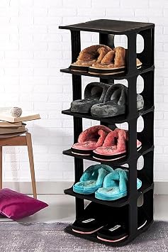 Orret Home 5 Tiers Plastic Shoe Rack, Addable and Magnifiable Organizer Organizer, Ideal for Door Front and Home Use, Long Lasting and Durable (Black)
