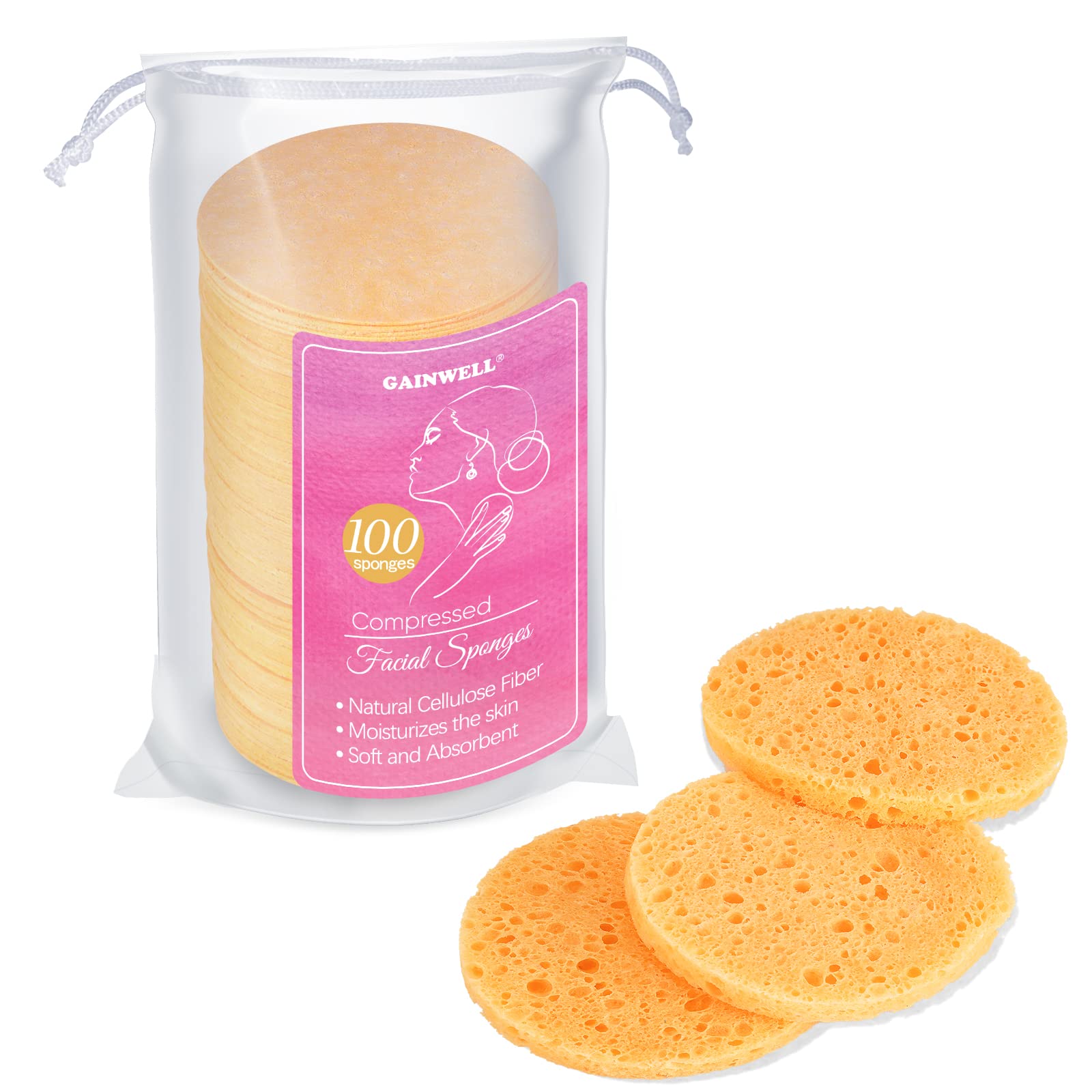 GAINWELL100PCS Compressed Facial Sponges, Cleansing, for Personal Spa Esthetician Use