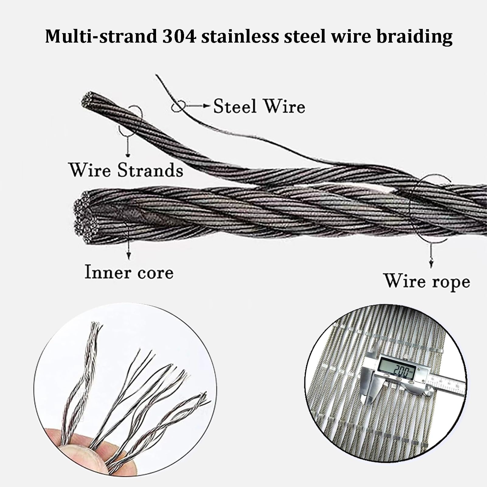 Rete a corda in acciaio inox 304, rete metallica multifunzionale, recinto in rete, recinzione da giardino, rete per pollame orizzontale, facile da trasportare senza corrente (1 x 5 m)