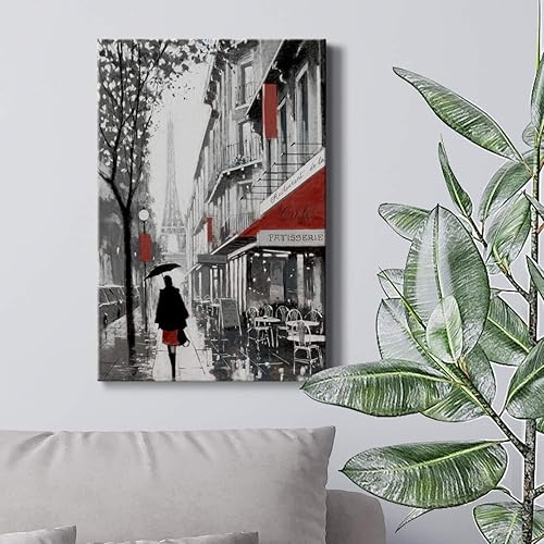 Miniatura 3 de Renditions Gallery Rainy Day Paris (1) Arte de pared, café francés y torre Eiffel, decoración de retrato, elegante obra de arte parisina, lienzo