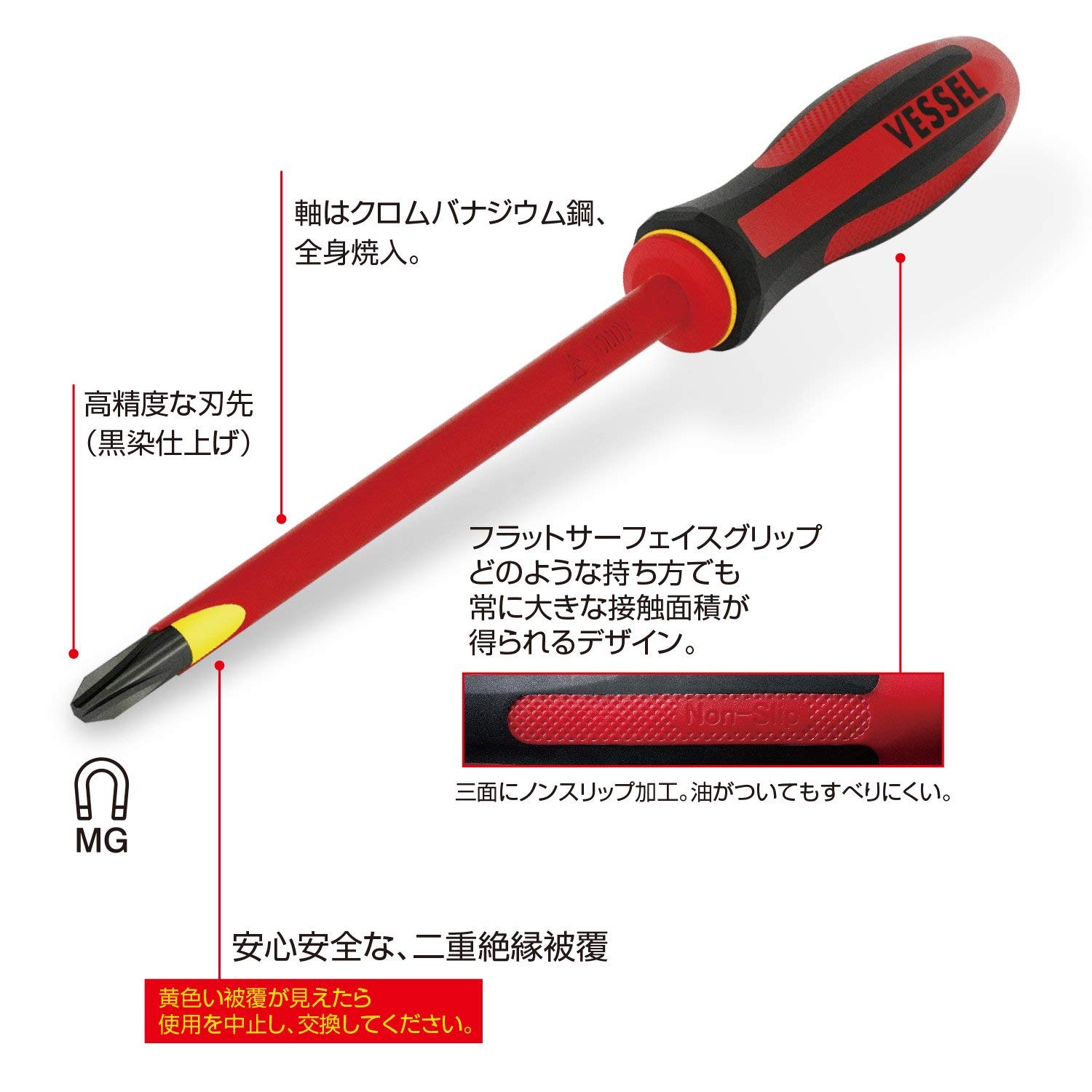 VESSEL"MEGADORA" Insulated Screwdriver (VDE Standard Certified) [9606PS] Set de 6 piezas (Japan Import)