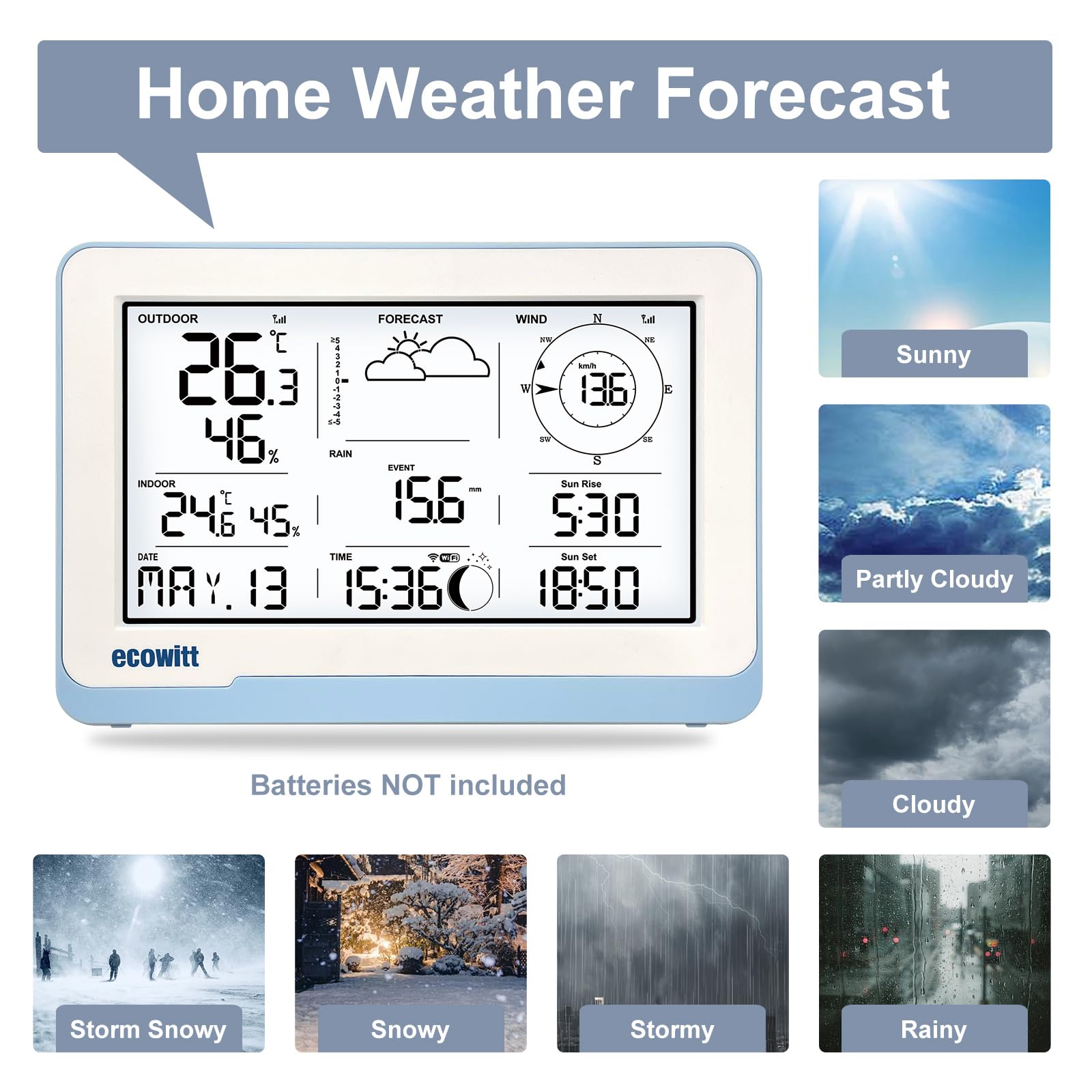 ECOWITT WIFI stazione meteo WS3802 con display LCD da 7,5 pollici per uso domestico, 3 in 1 Sensore meteo senza fili WS85 con pannello solare + un sensore di temperatura-umidità per esterni WN32