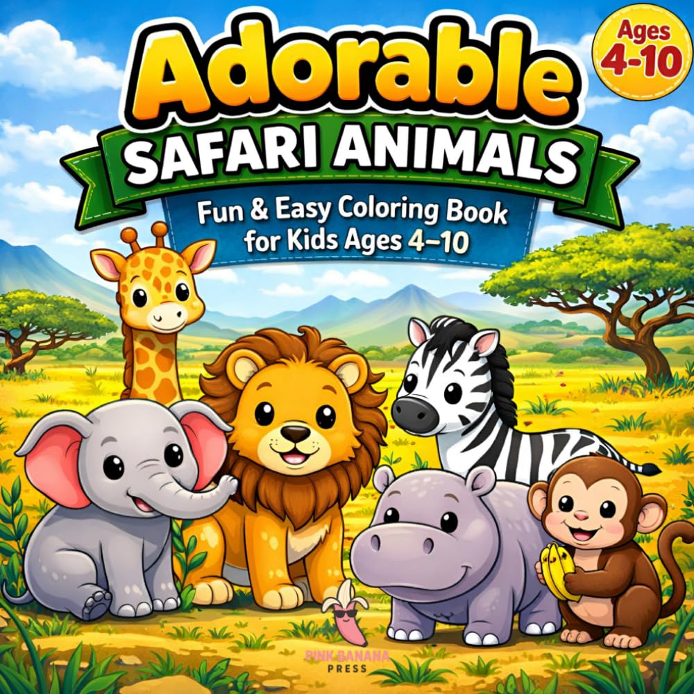 Adorable Safari Animals Coloring Book: Fun & Easy Coloring Book for Kids Ages 4–10 (Adorable Animals Series)