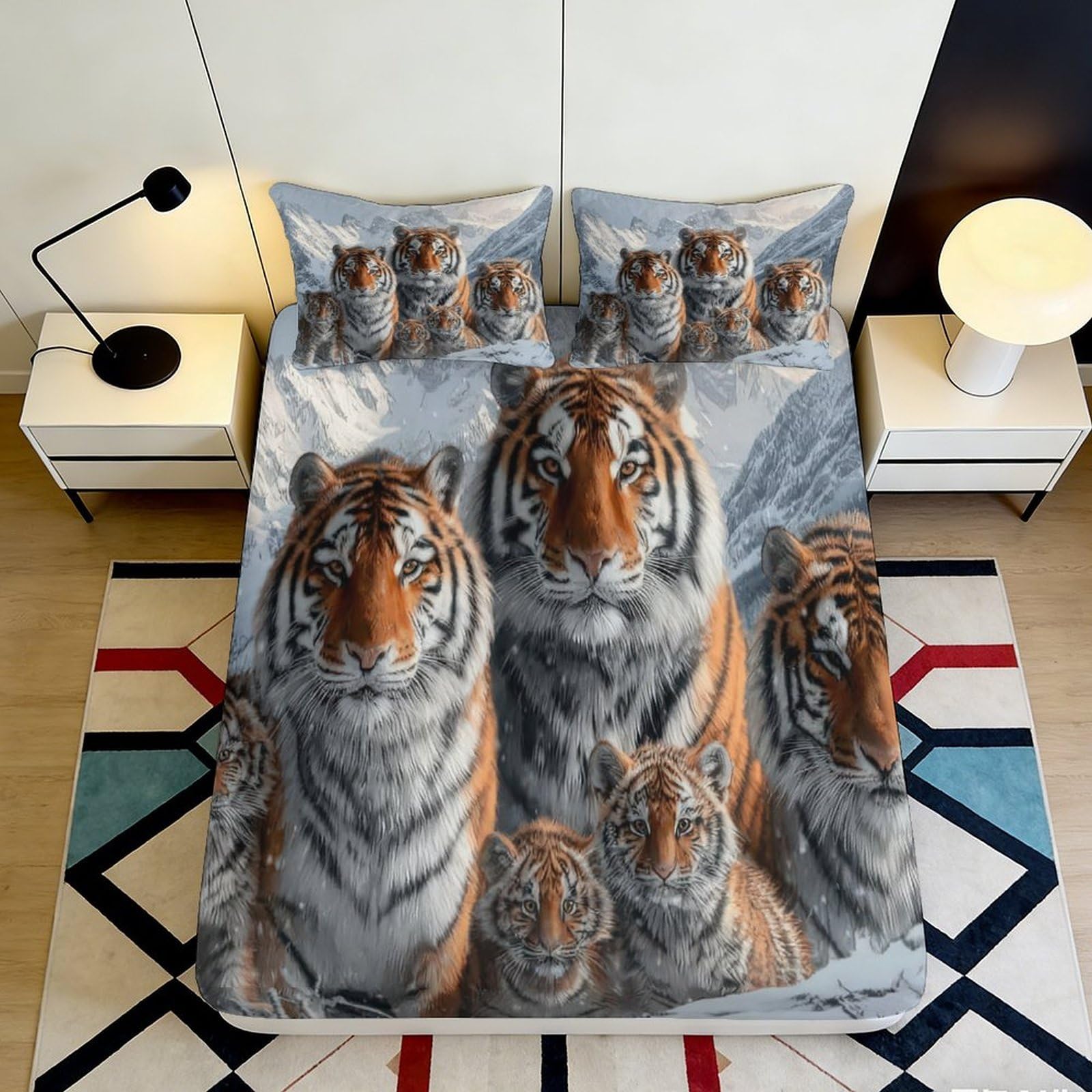 Kzqnxhjprl Style-10 3D Printed Tiger Family Fitted Sheet Microfiber Soft Breathable Jungle Animal Bed Cover For Bedroom Dorm Mattress Protection Decor 90X200x25cm