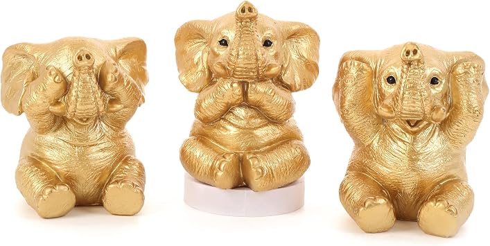 Set of 3 Gold Good Luck Elephant Statues Gift for Women