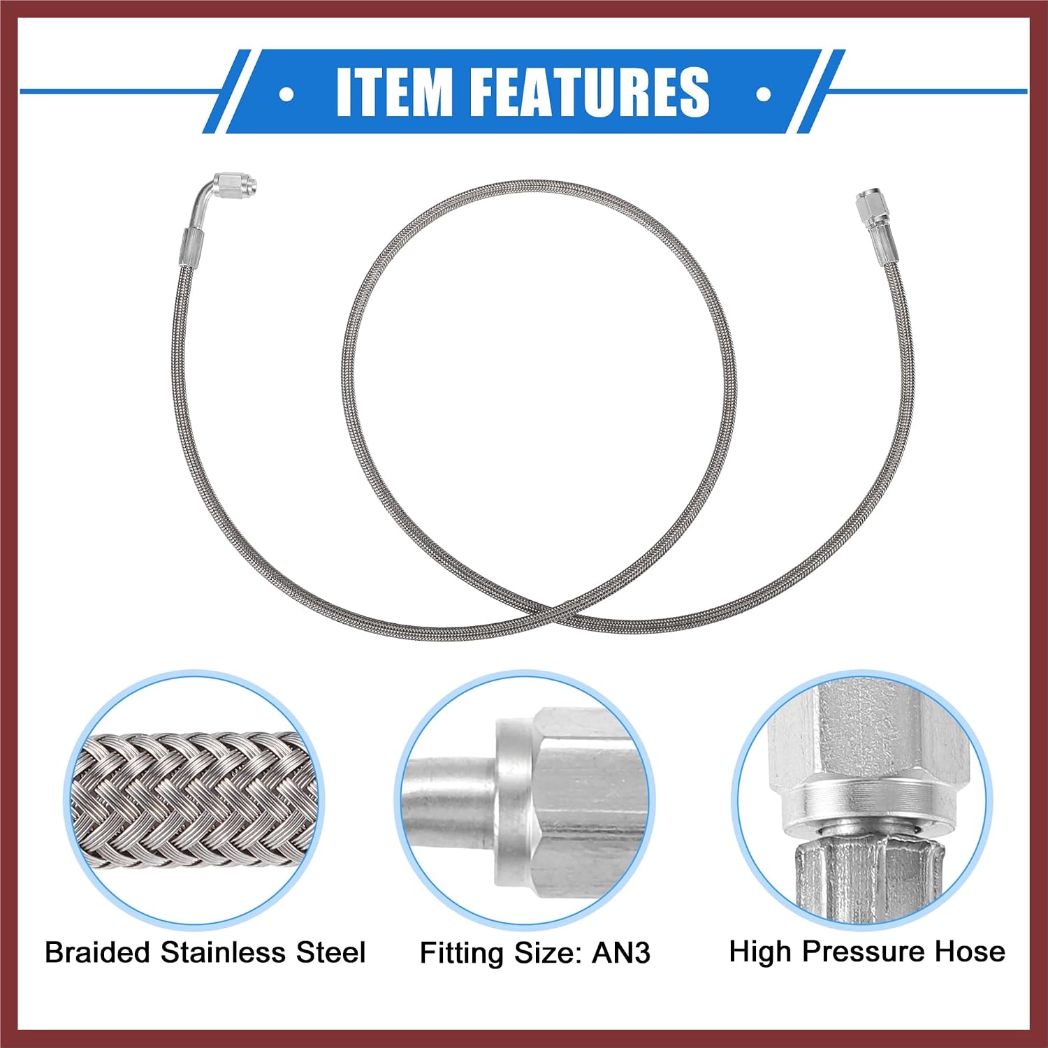 AN3 Braided Steel Turbo Oil Feed Line 90 Degree to Straight Hose End, 48" Remote Turbocharger Oil Drain Return Line Universal for Car Stainless Steel PTFE Silver Tone Replace Parts