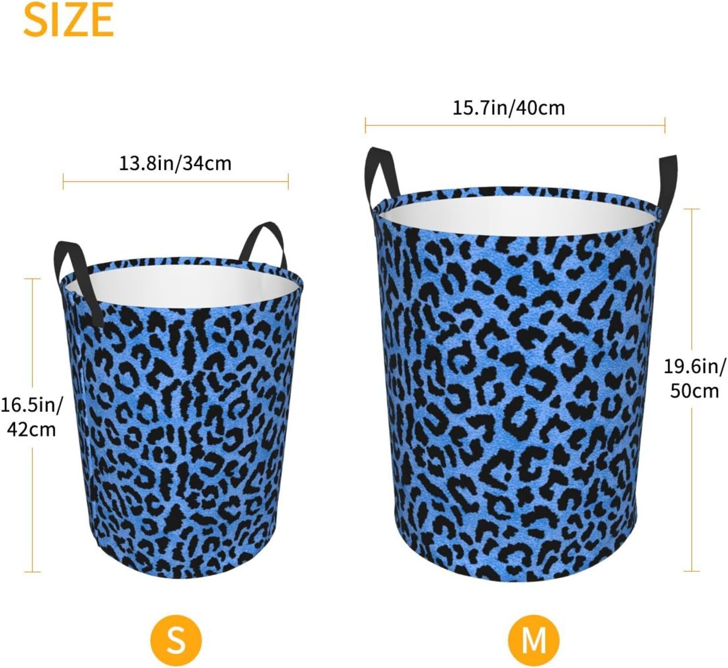Blue Leopard Print Laundry Hamper Bag With Waterproof Liner - Cheetah Round Laundry Basket Foldable Clothes Storage Organizer For Bathroom Bedroom Nursery Dorm, M-19.6"X 15.7"