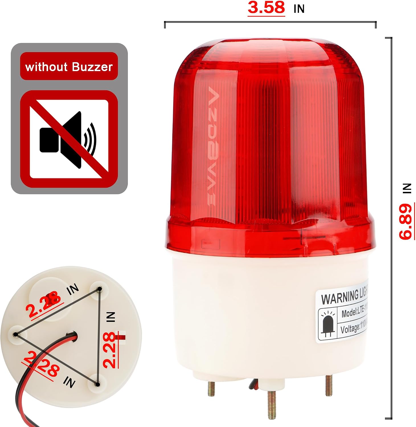 Industrial LED Rotating Strobe Beacon Warning Lights, 110v AC Electrical Revolving Signal Lights for Emergency, No Buzzer