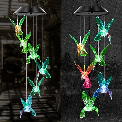 Miniatura 6 de Campanillas de viento solares de colibrí verde que cambian de color al aire libre, el mejor regalo para mamá, abuela, mujer, esposa, tía, hija,