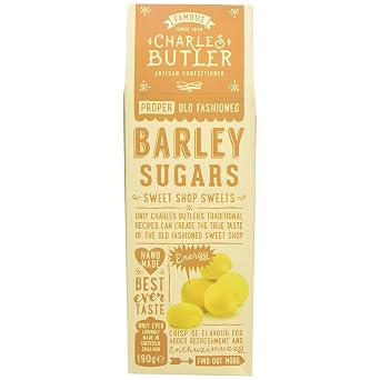Charles Butler Barley Sugars 190g 6.7oz | Handmade Old Fashioned Barley Sugar Candy Drops | Traditional British Hard Candy Gift Box | English Hard Boiled Sweets | Confectionery from England, UK