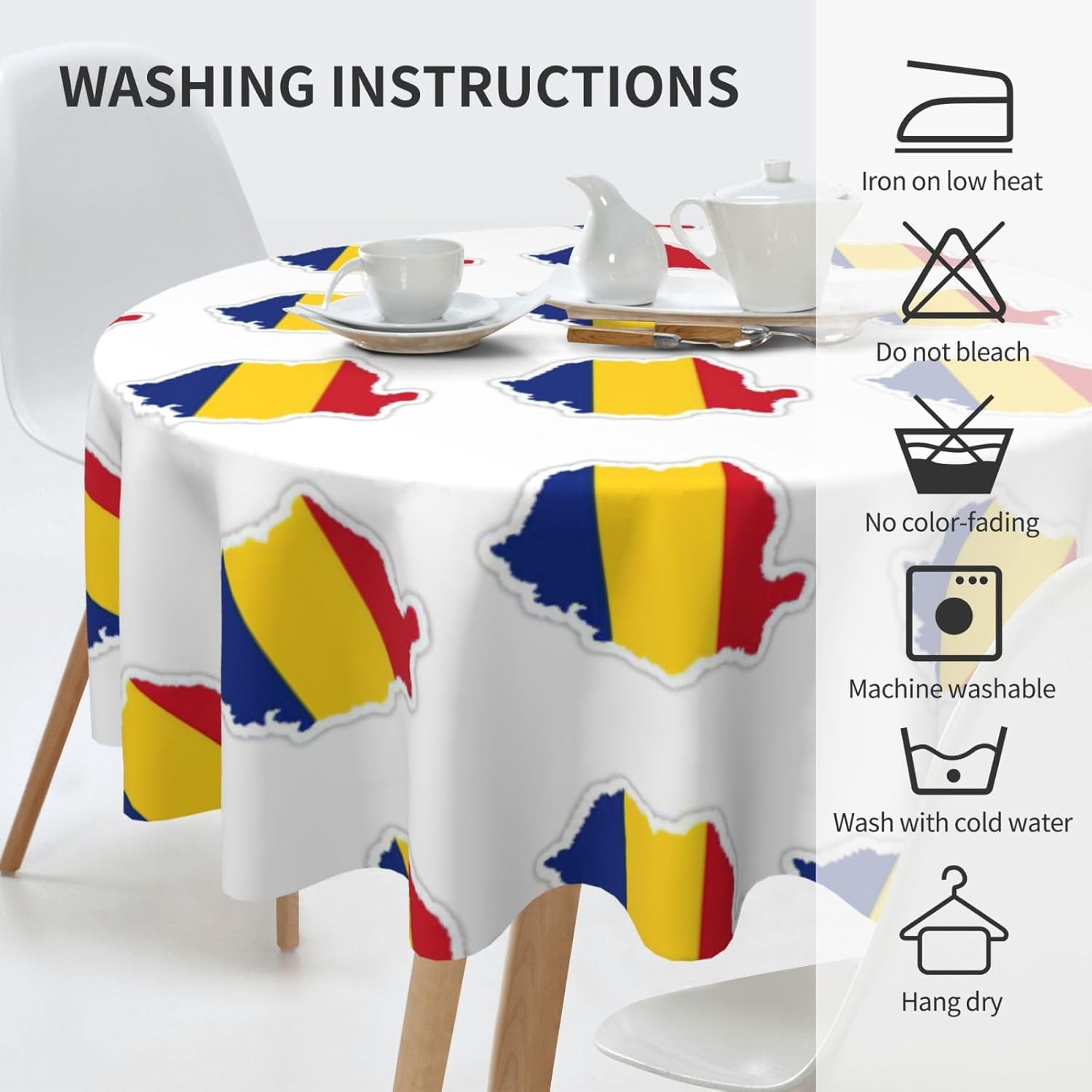 Romania Flag Map Print Wrinkle Free Dining Table Cover for Birthday Party Farmhouse Tablecloths Up to 60 x 60 Inches