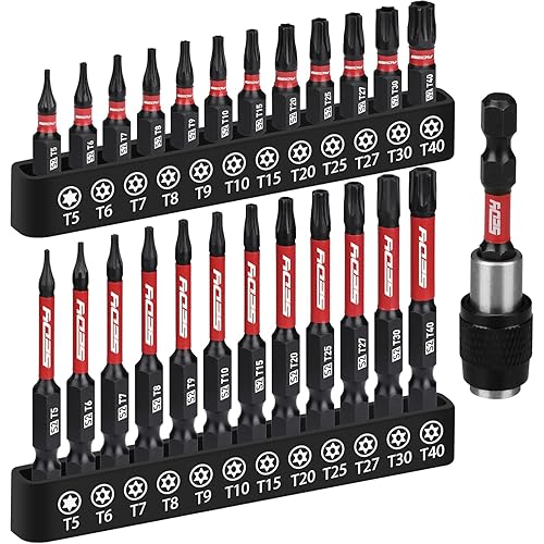 25-Piece Torx Bit Set, 1''&2.5'' Security Tamper Proof Torx Impact Screwdriver Bits, T5-T40 CNC Machined Magnetic Tips, S2 Steel Star Bit, High Torque Strength Precision Tools with Storage Box
