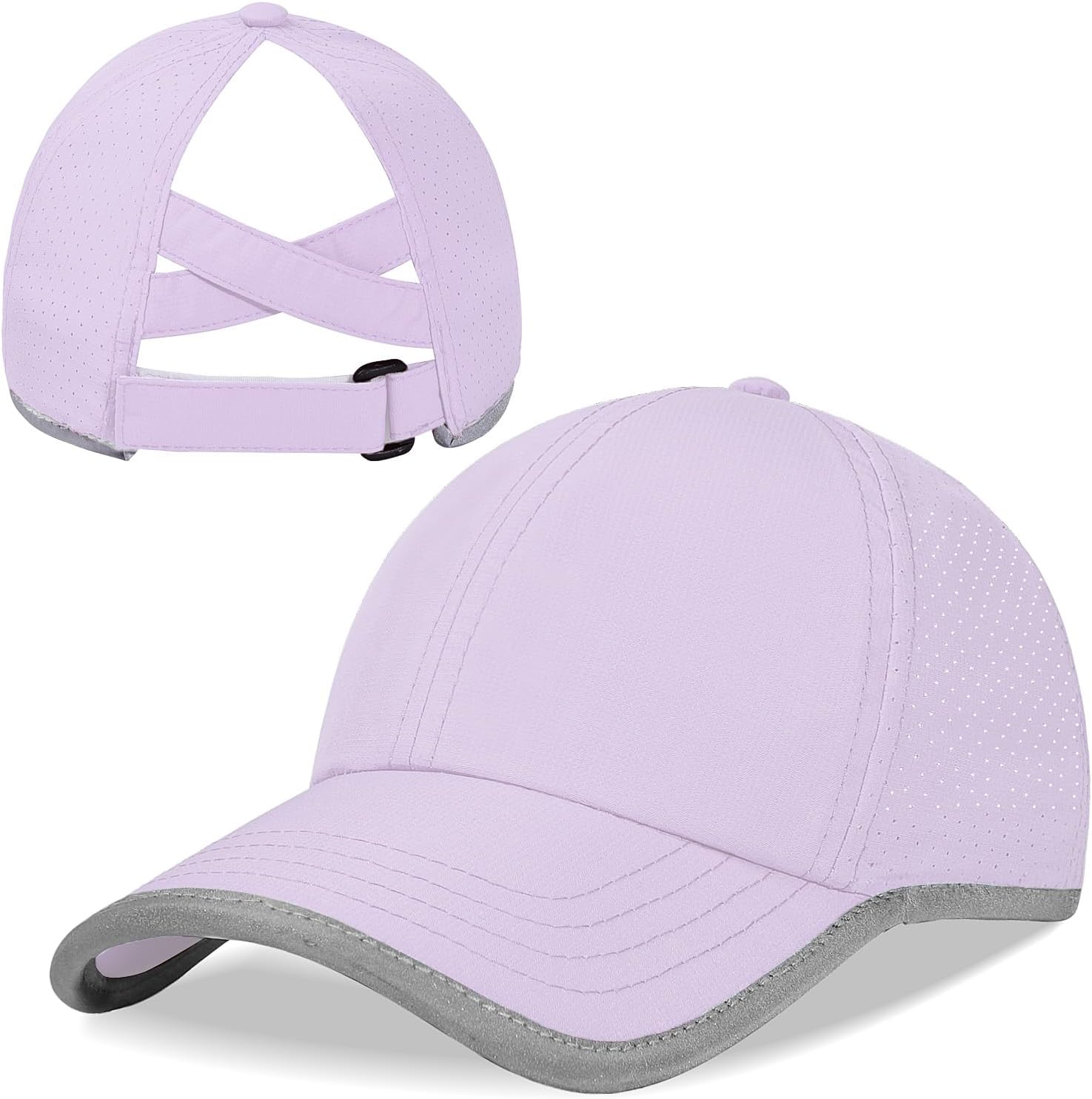 Girls Criss Cross Ponytail Baseball Cap Reflective Quick Dry Hat Kids Cooling Mesh Outdoor Sports Hat for Age 3-12