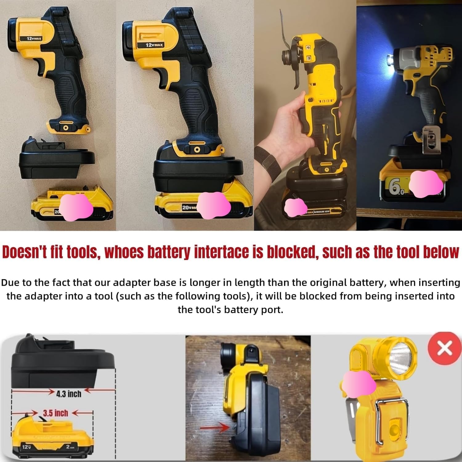 for DeWalt 20V to 12V Adapter, Convert for DeWalt 20V Lithium Battery and for Milwaukee 18V for M18 Battery to Work for DeWat 12V Cordless Tools