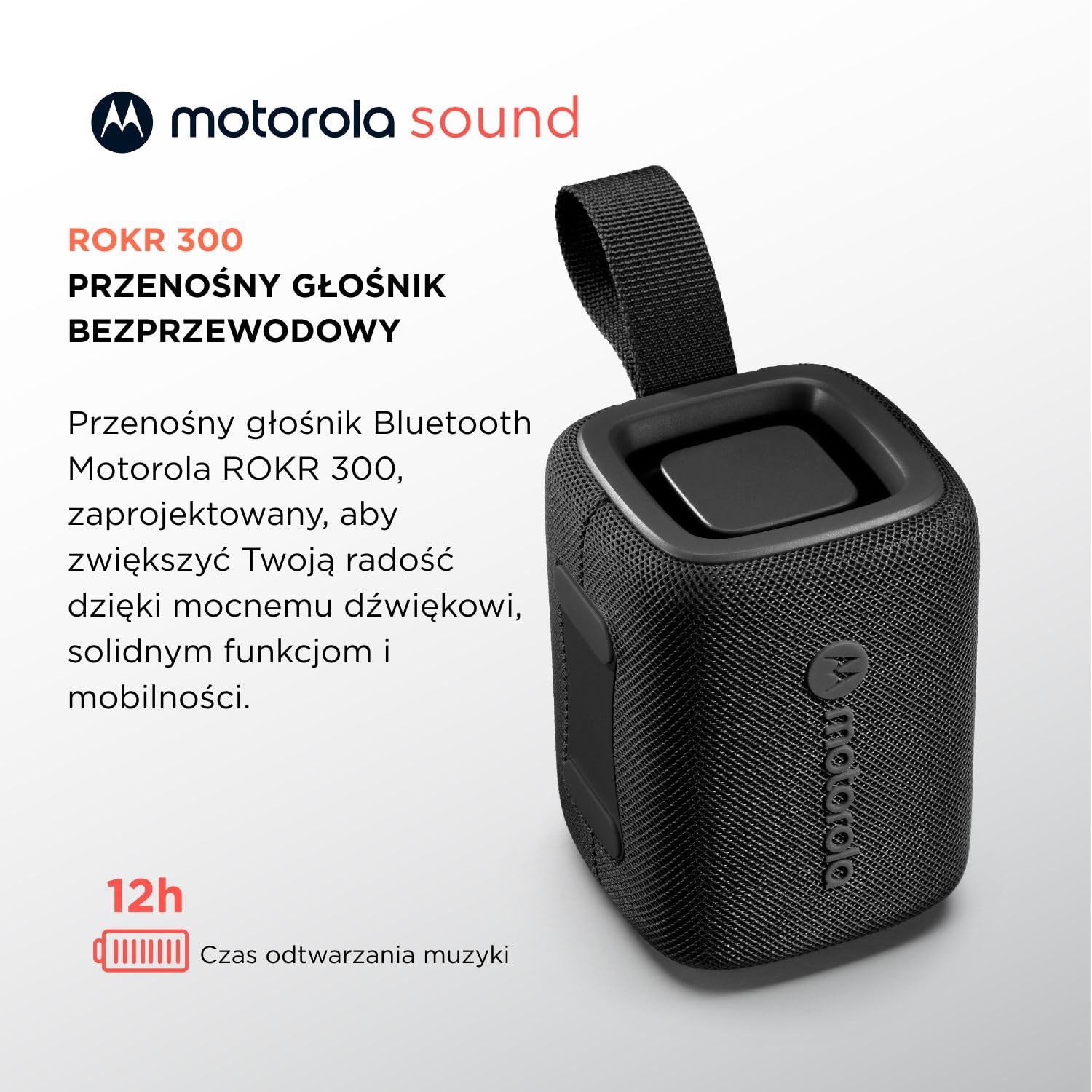 Motorola Sound - Głośnik Bluetooth 5.3 ROKR 300 – przenośny bezprzewodowy o mocy 7 W – kompaktowy, wodoodporny i pyłoszczelny IP67 – 12 godzin odtwarzania, czarny