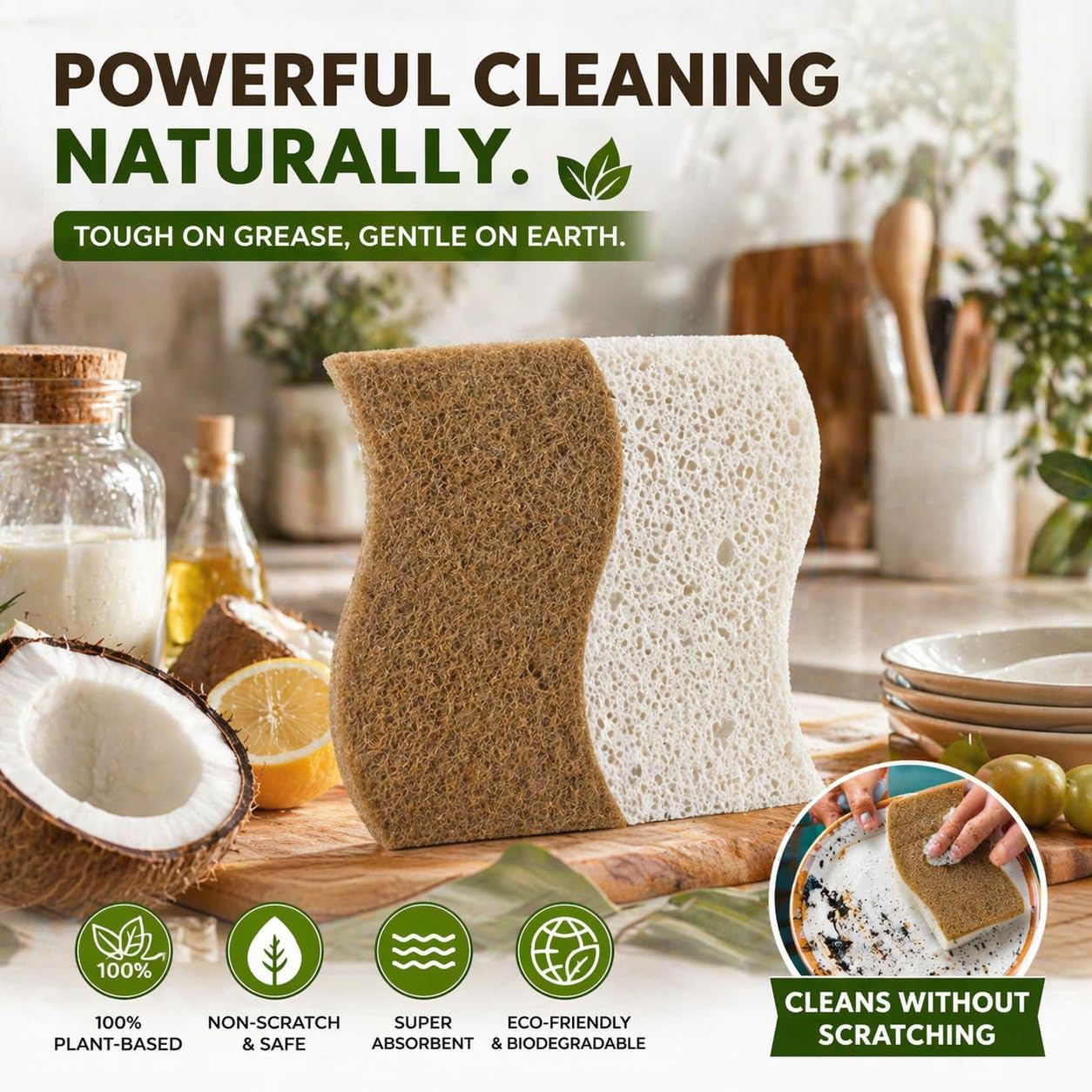 12 Pack Kitchen Sponges Non Scratch Dish Sponge, Plant Based Scrub Sponge for Dishes, Reusable Cleaning Sponge for Kitchen Sink, Absorbent Dishwashing Sponges image 4