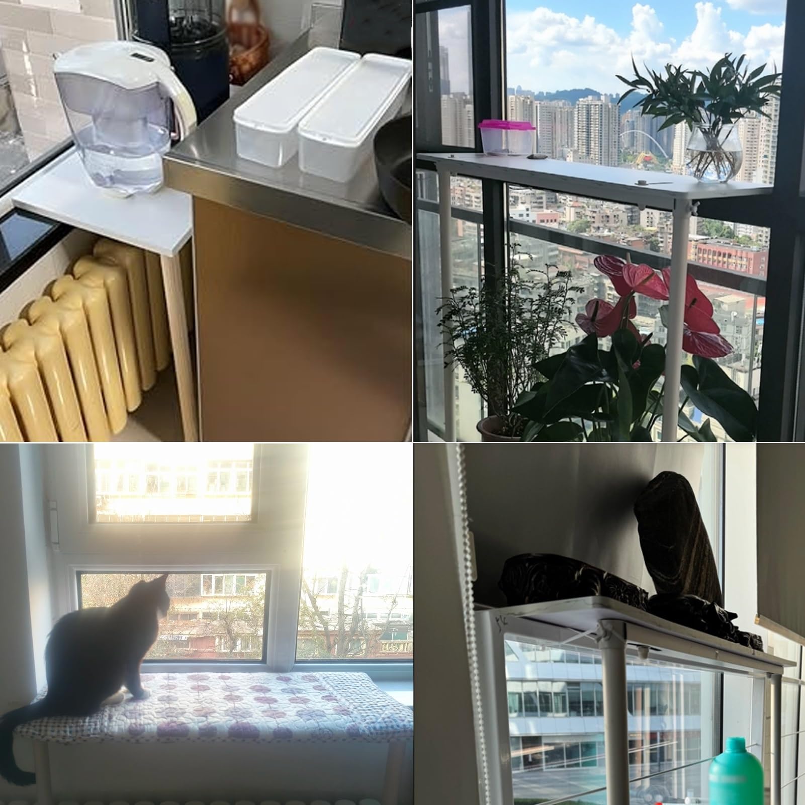 Estensore per davanzale della finestra regolabile in altezza per piante, estensione interna con gamba, portaspezie da cucina staccabile, posatoio per finestra per gatti per decorazione domestica