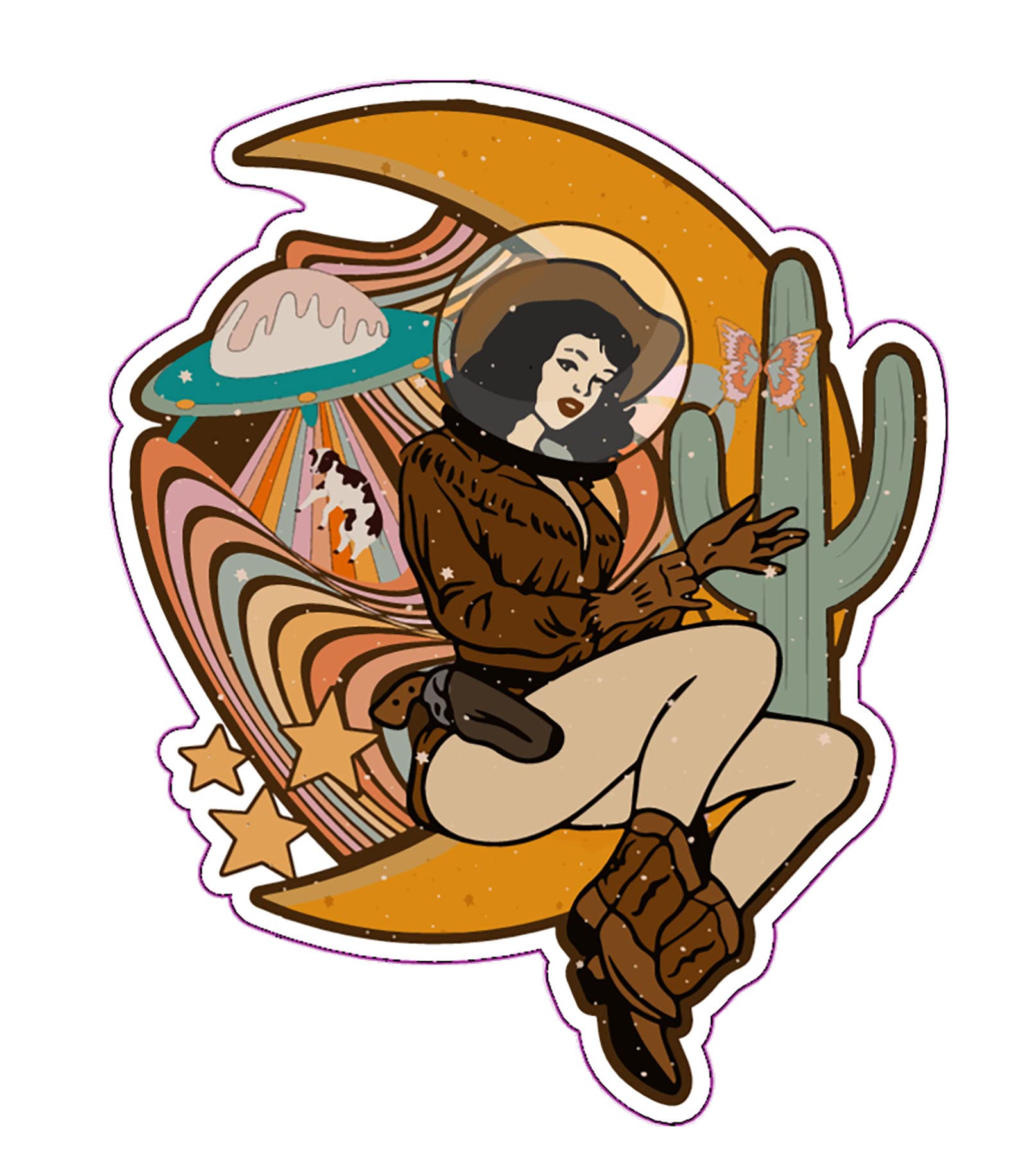 Autocollant vinyle cowgirl de l'espace pour voiture gourde et pc