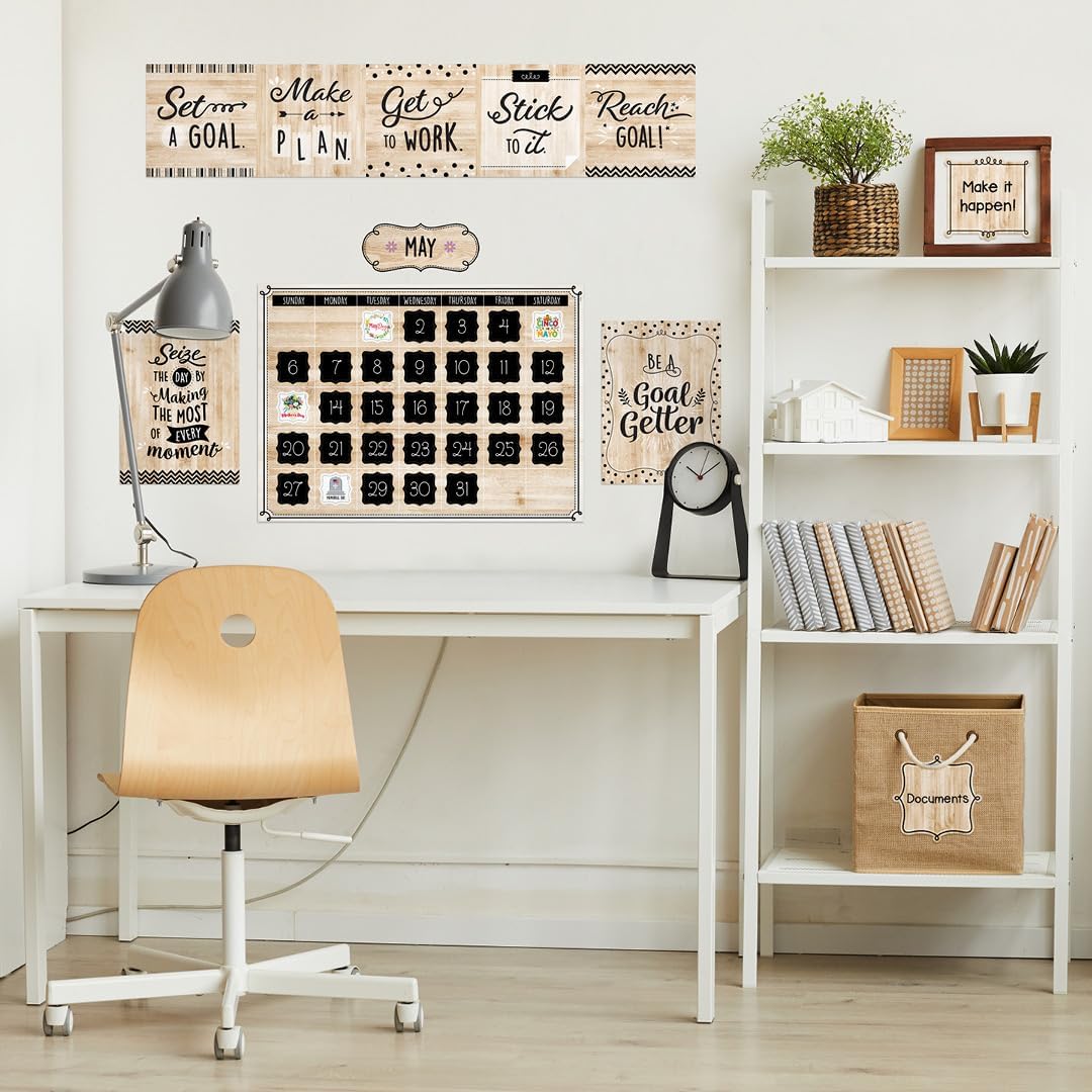 CTP Core Décor Black, White, and Wood Calendar Set Bulletin Board Top Classroom Decorating Accents (Creative Teaching Press 10920) image 4