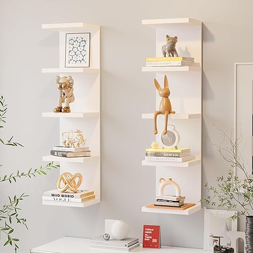 Miniatura 2 de Estante flotante de 5 niveles,Juego de 2 estantes de pared blanca,Estante de exhibición Blanco,Negro -,https://www.amazon.com/dp/undefined