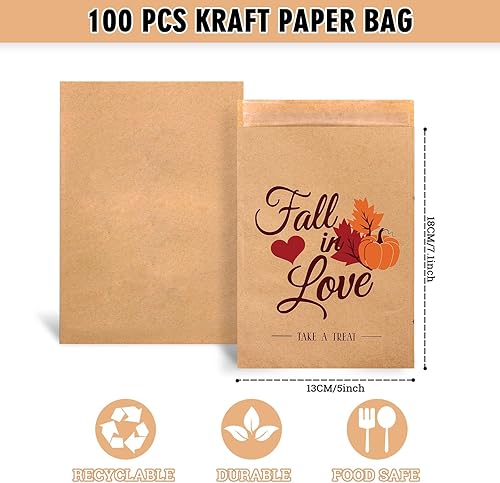 Miniatura 2 de Whaline Paquete de 100 bolsas de dulces para recuerdos de boda de otoño, bolsas de golosinas de calabaza, hojas de arce, bolsas autoadhesivas de