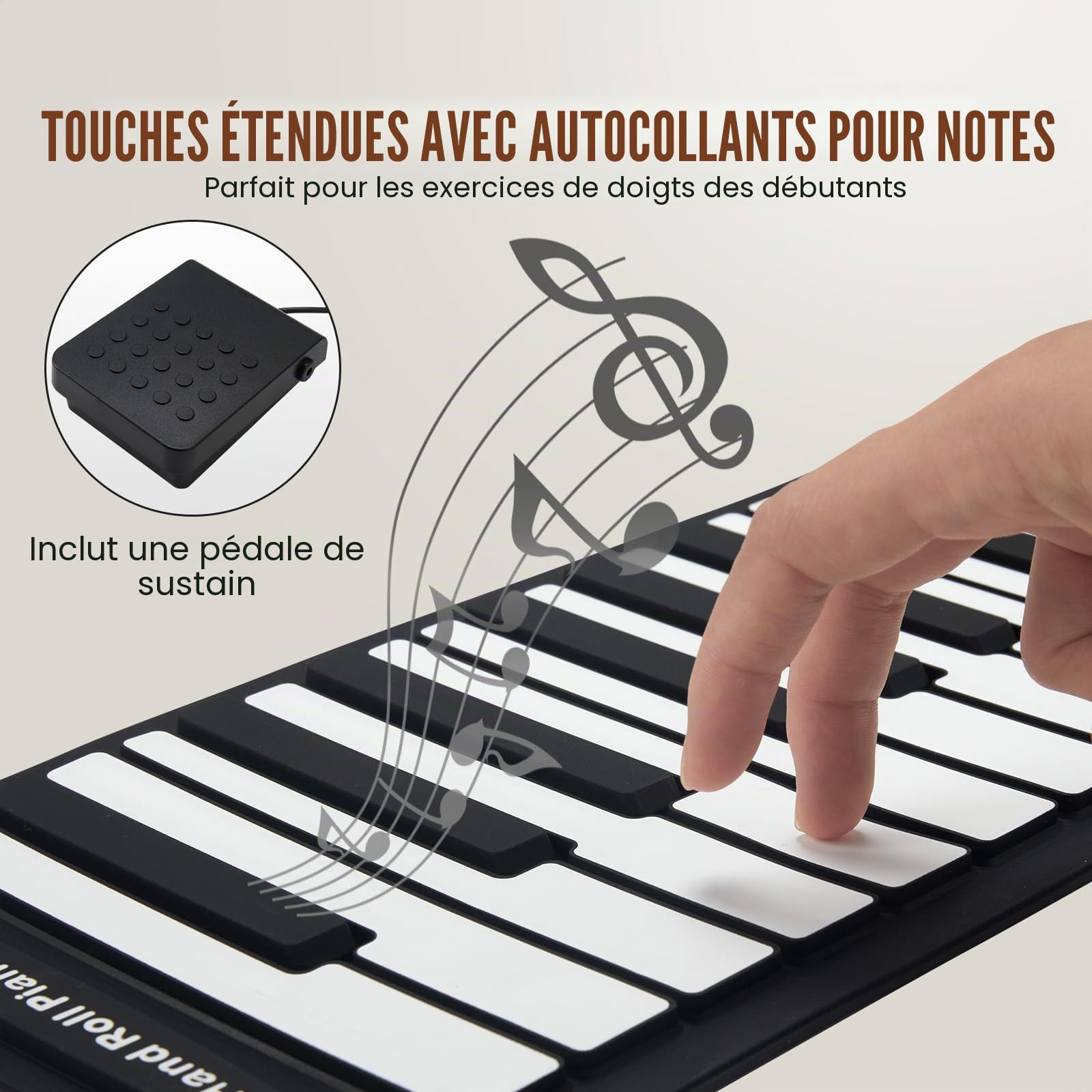 VEVOR Clavier Piano Enroulable 88 Touches, 128 Rythmes et 128 Tons, Piano Numérique Rechargeable Portable avec Haut-parleur 2 W, Ecran LED, 5 Ports, Fonction MIDI, pour Enfants, Débutants, Adultes