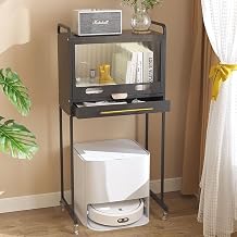 Storage Rack Above The Sweeping Robot,Storage Cabinet with Doors and Drawers for Robot Vacuum Cleaner,Coffee Bar Cabinet,Cute Accent Side Tables,Mobile Storage CabinetBlack/Transparent
