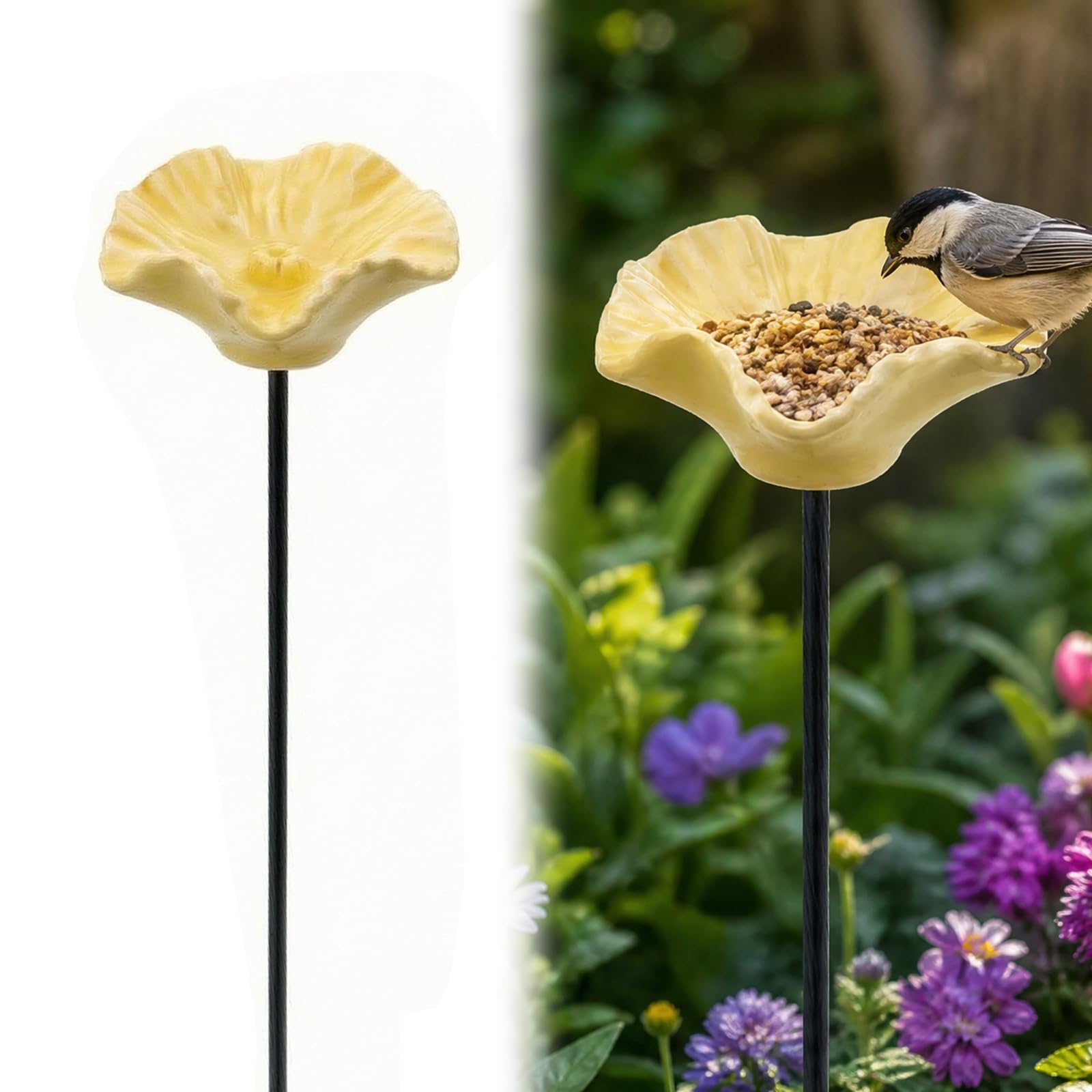 Ceramic Bee Watering Station for Garden, Handmade Mini Pollinator Watering Station, Colorful Flower Bee Water Feeder & Butterfly Bird Bath, Small Outdoor Garden Stake Yard Art Decor Gift