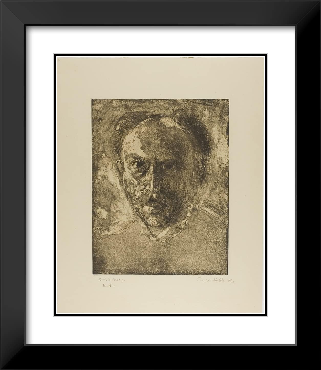 ArtDirect Emil Nolde 20x23 Black Modern Framed and Double Matted Art Print Titled Self-Portrait