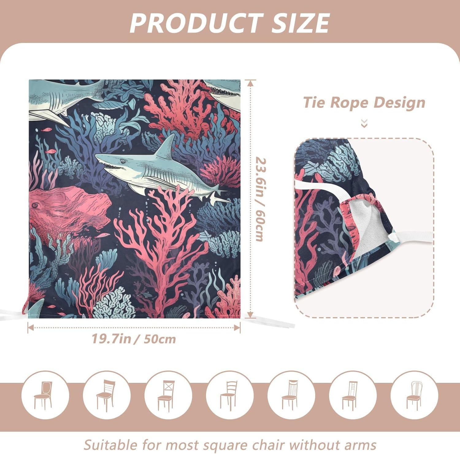 ALAZA Sharks and Corals Chair Back Cover Set of 6, Washable Reusable Removable Chair Slipcovers Decorative Chair Cover for Home Kitchen Wedding Party