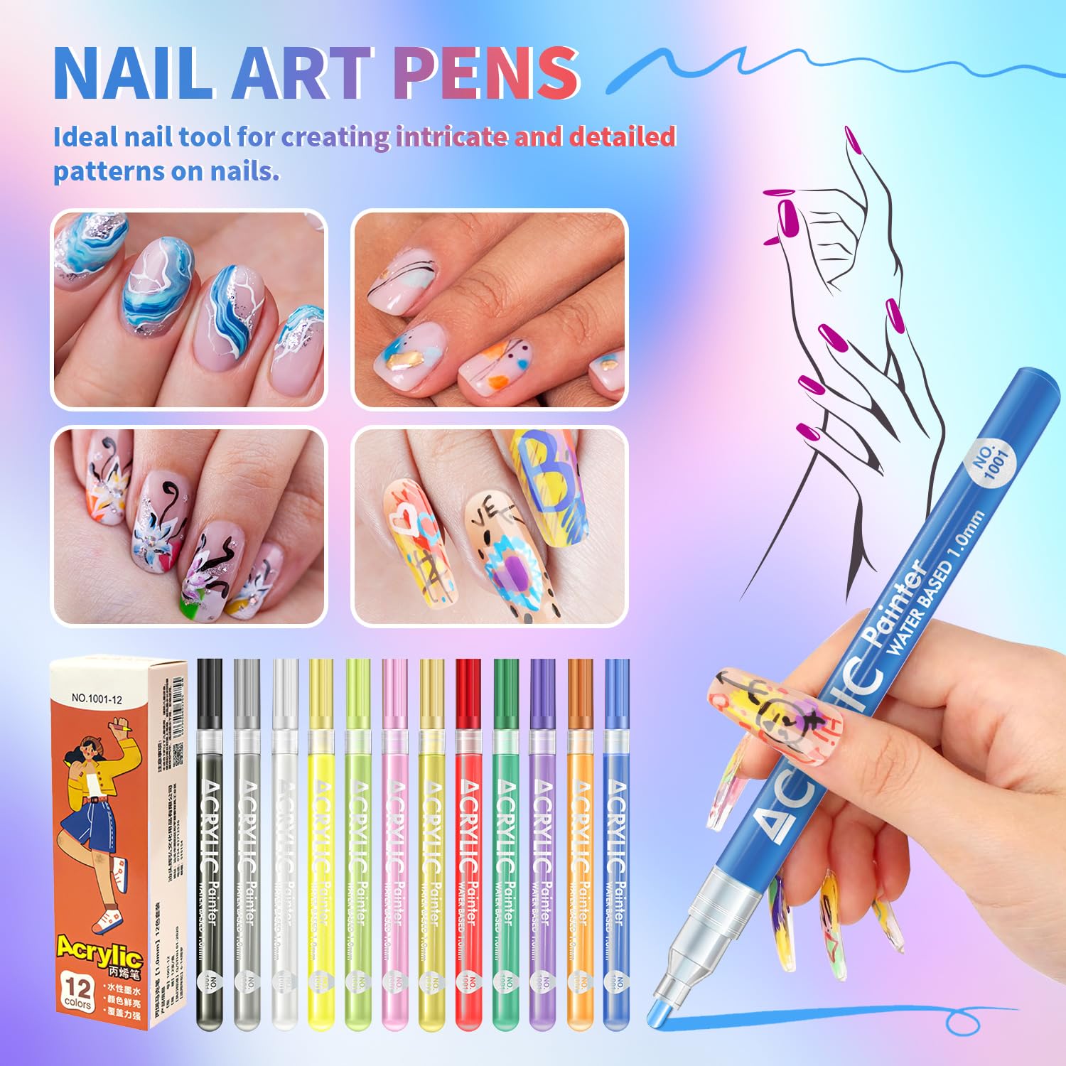 12 Colors Nail Art Pens Nail Polish Pens Set Acrylic Paint Markers